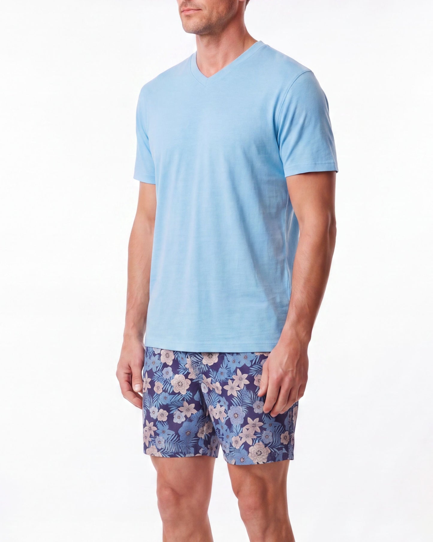 JOHN TROPICAL MIX NAVY MENS FLAT FRONT SHORT