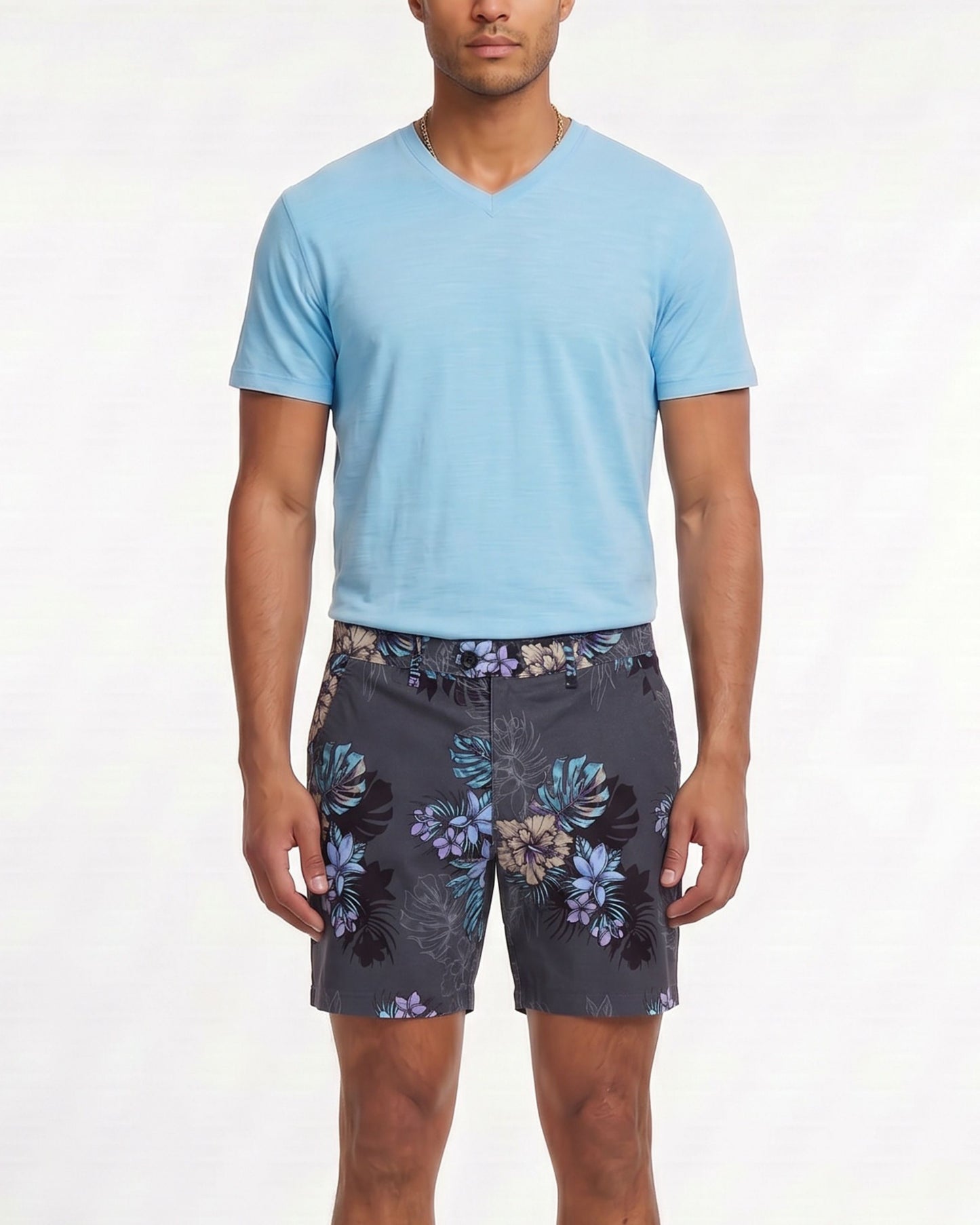 JOHN EXOTIC FLORAL BLACK MENS FLAT FRONT SHORT