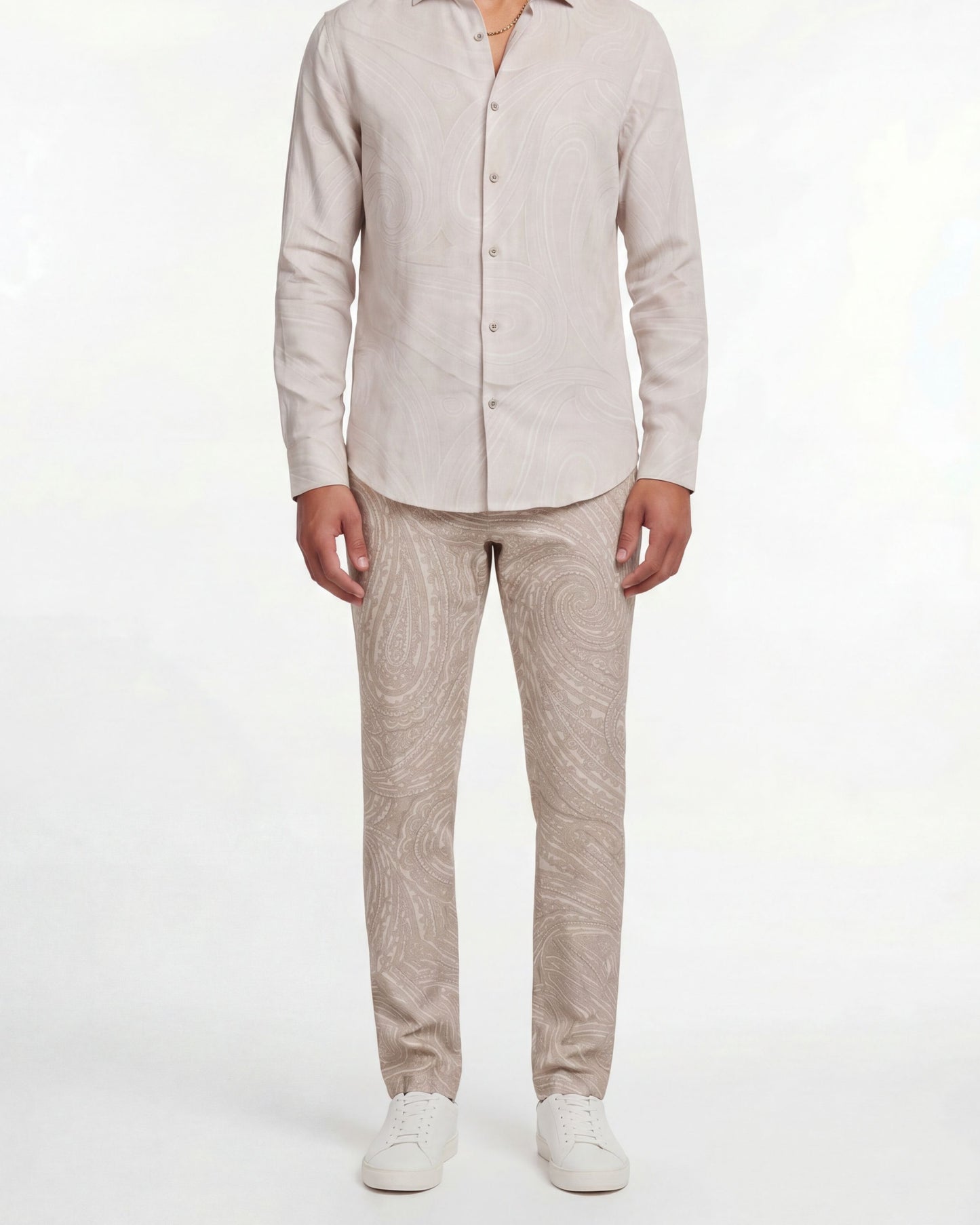 PAXTON WILD PAISLEY OXFORD TAILORED WOOL PANT - IVORY