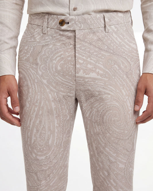 PAXTON WILD PAISLEY OXFORD TAILORED WOOL PANT - IVORY