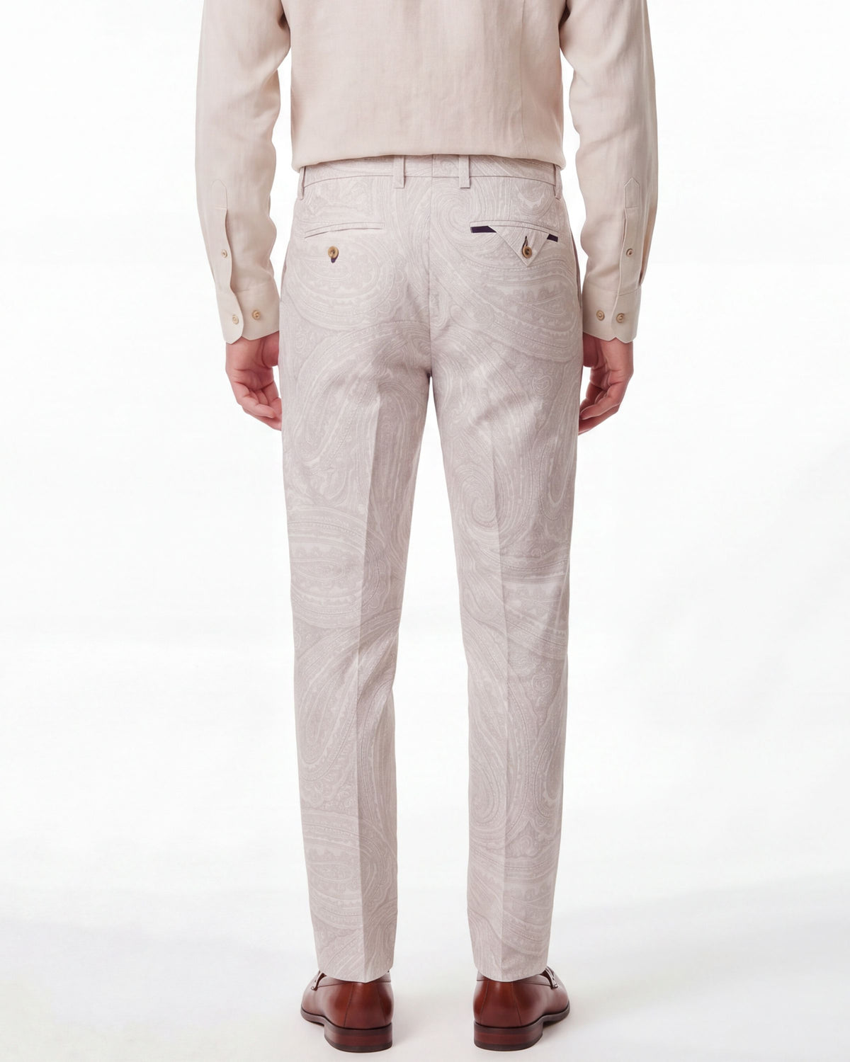 CASPIAN WILD PAISLEY OXFORD STRETCH COTTON CHINO PANT - IVORY