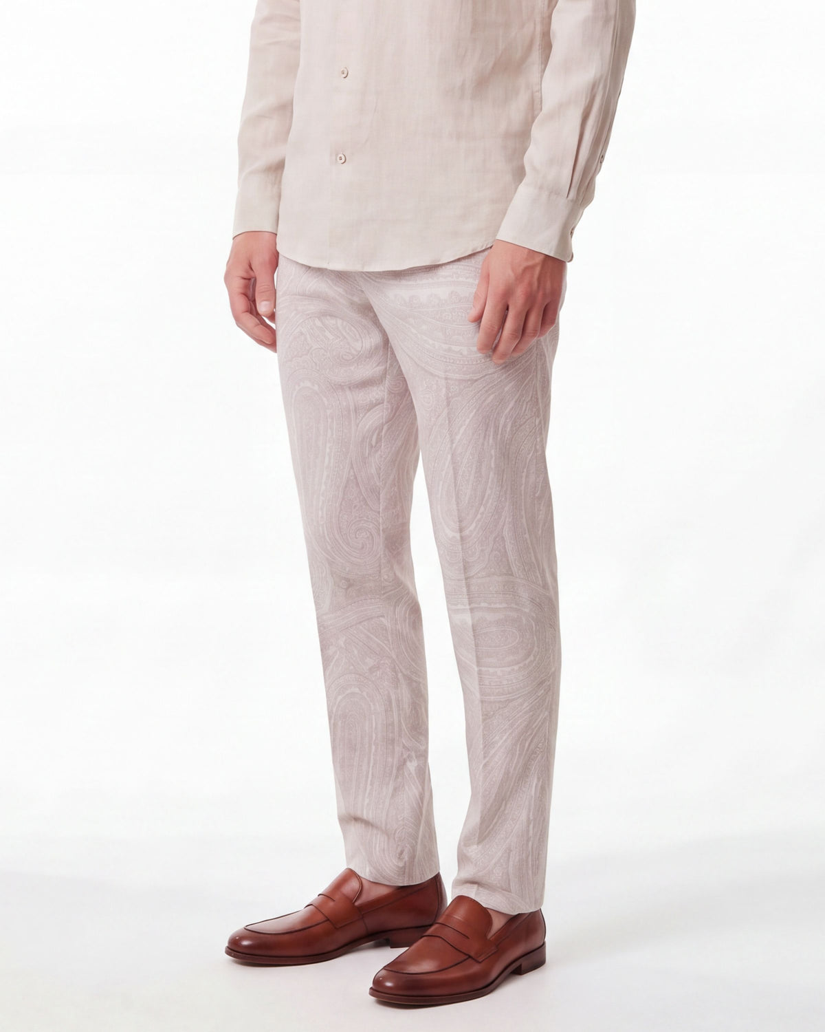 CASPIAN WILD PAISLEY OXFORD STRETCH COTTON CHINO PANT - IVORY