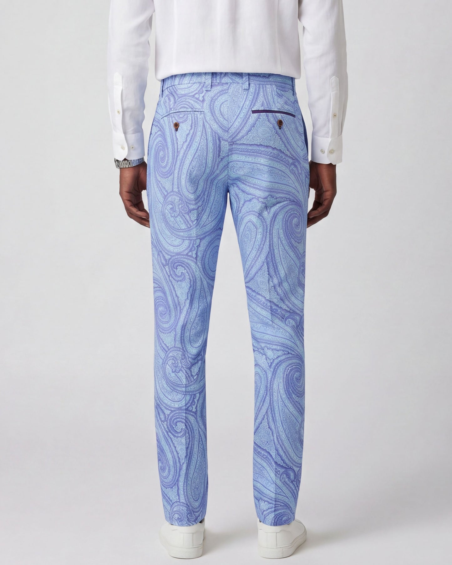 CASPIAN WILD PAISLEY OXFORD STRETCH COTTON CHINO PANT - BLUE