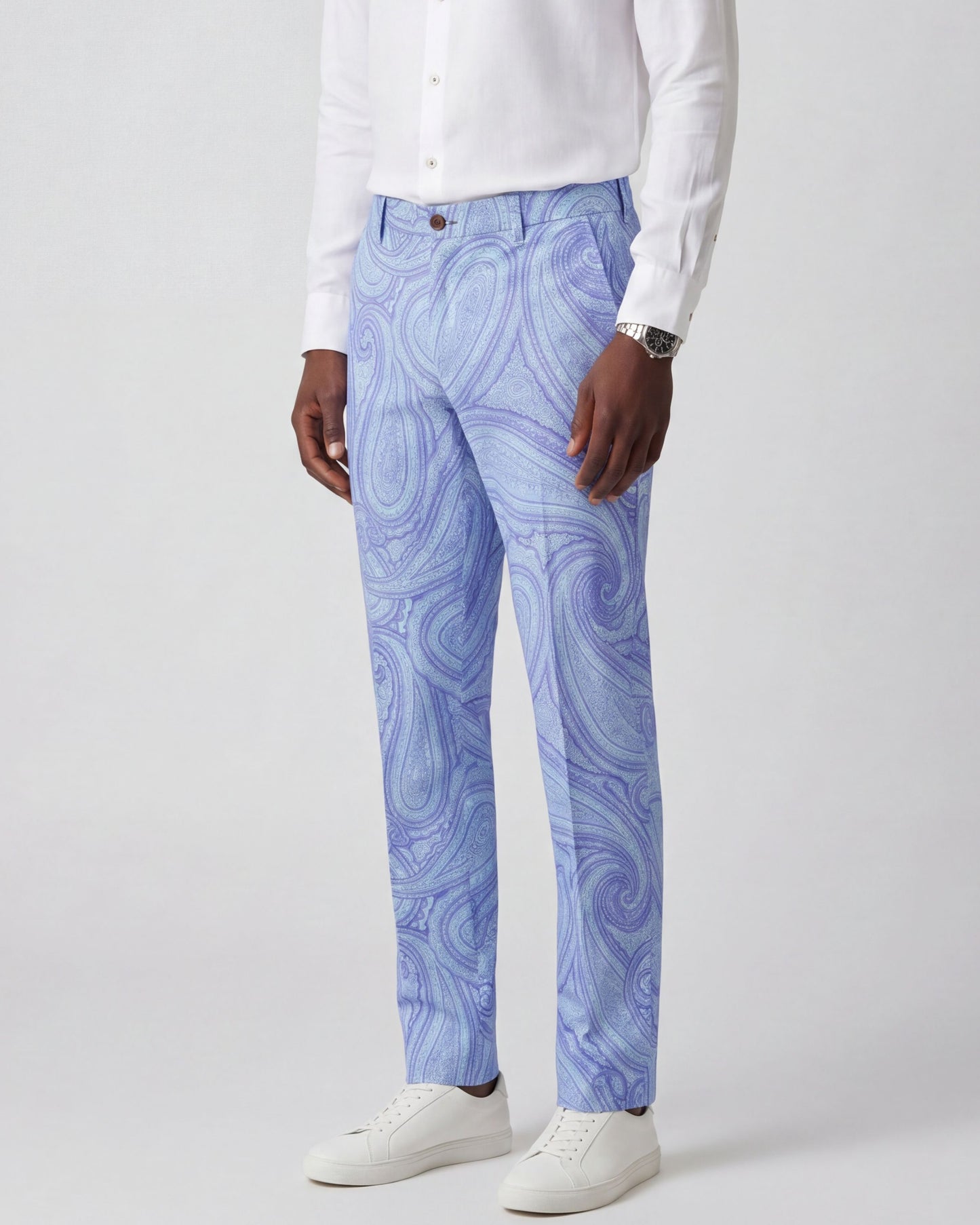 CASPIAN WILD PAISLEY OXFORD STRETCH COTTON CHINO PANT - BLUE