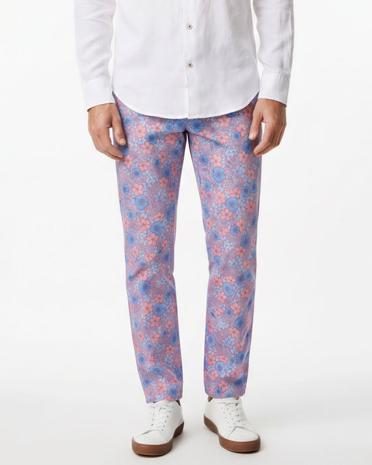 CASPIAN DENSE FLORAL STRETCH COTTON CHINO PANT - PINK