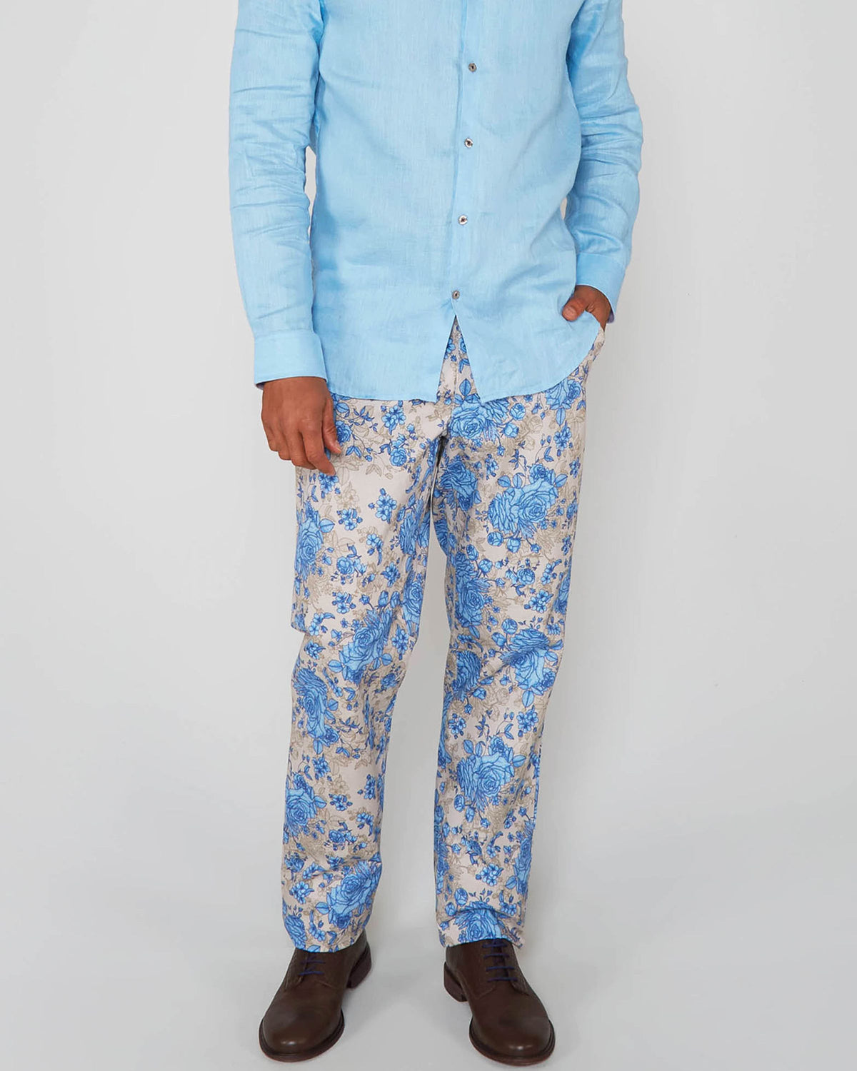 CASPIAN ROMA FLORAL STRETCH COTTON CHINO PANT - SAND