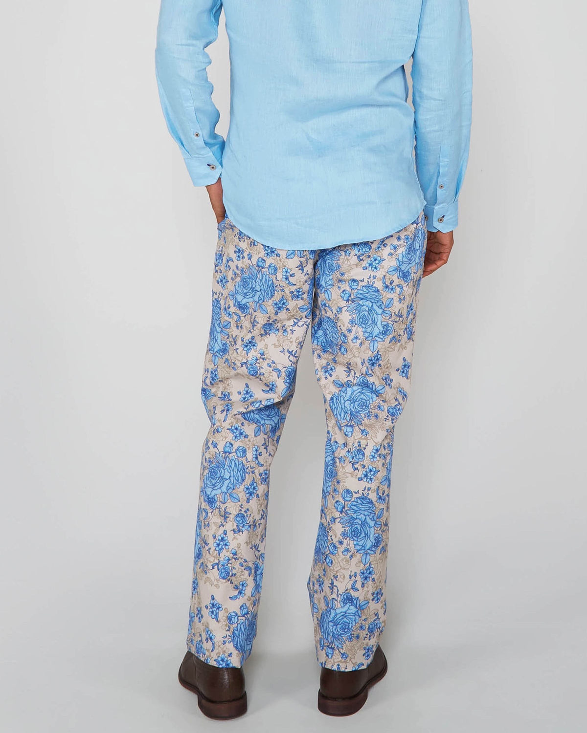 CASPIAN ROMA FLORAL STRETCH COTTON CHINO PANT - SAND