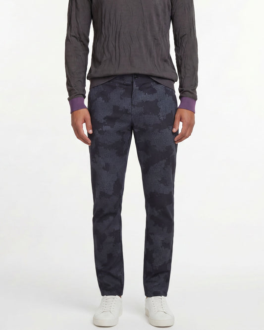 CASPIAN CAMO MOSAIC STRETCH COTTON CHINO PANT - COAL