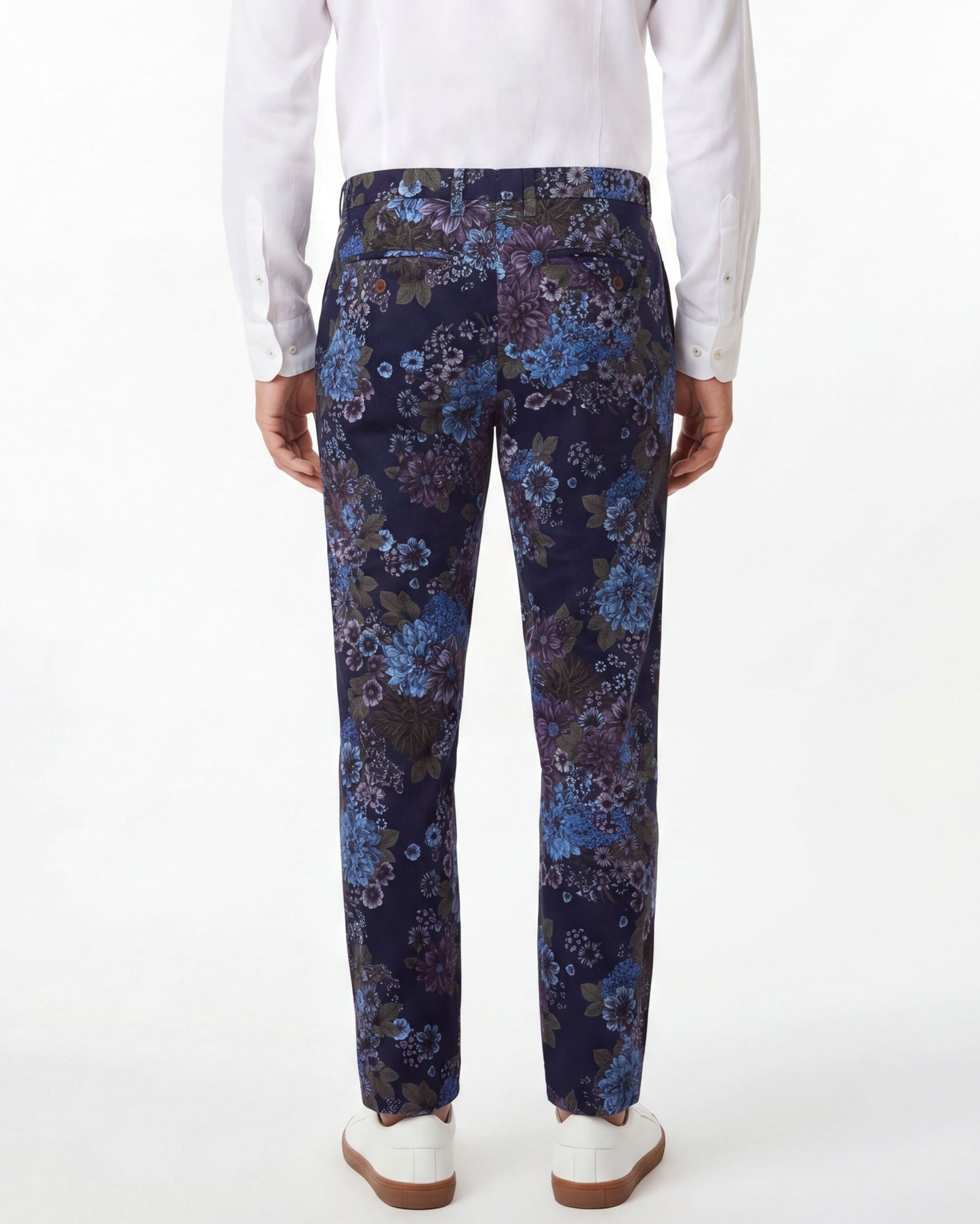 CASPIAN MARCO FLORAL STRETCH COTTON CHINO PANT - NAVY