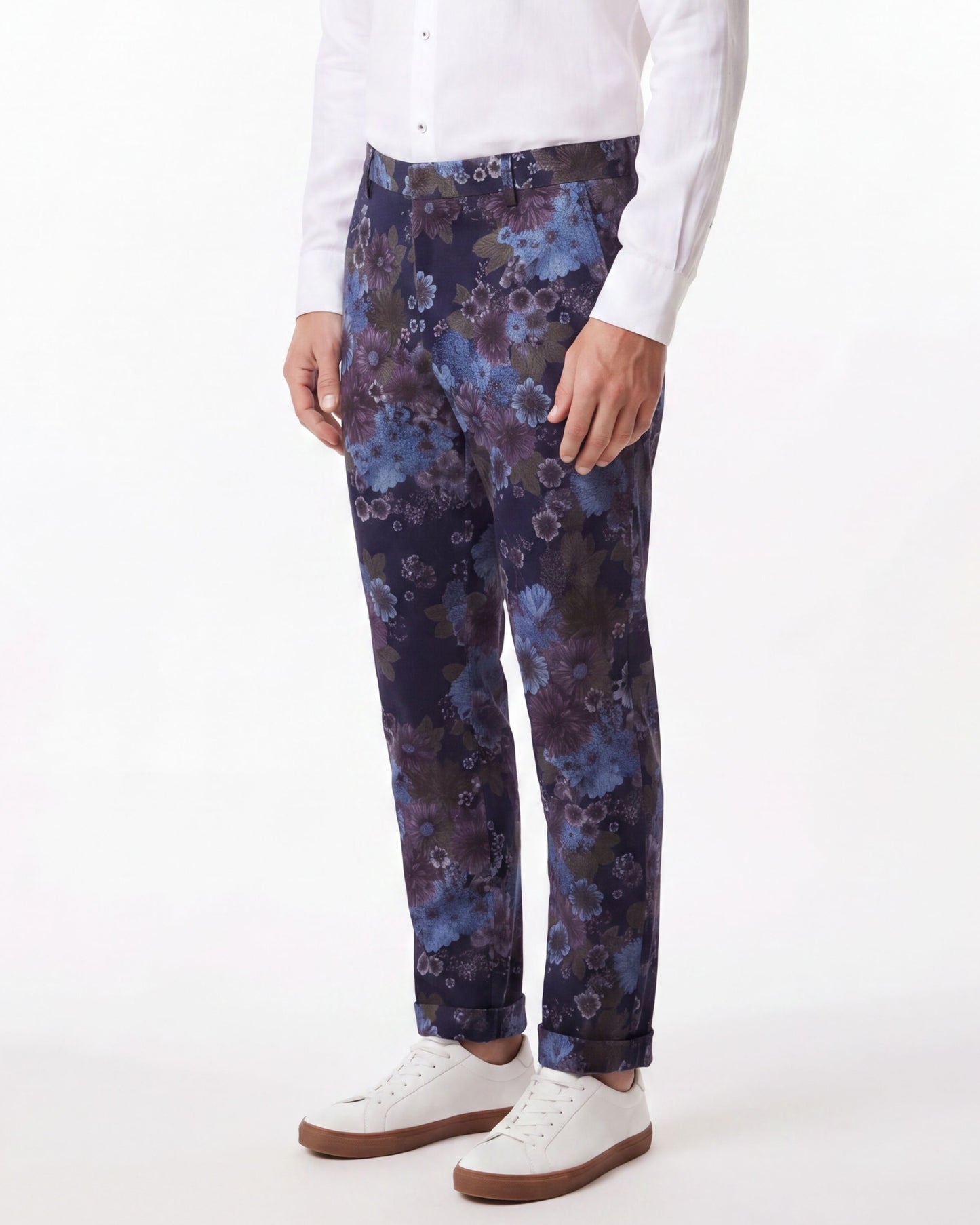 CASPIAN MARCO FLORAL STRETCH COTTON CHINO PANT - NAVY