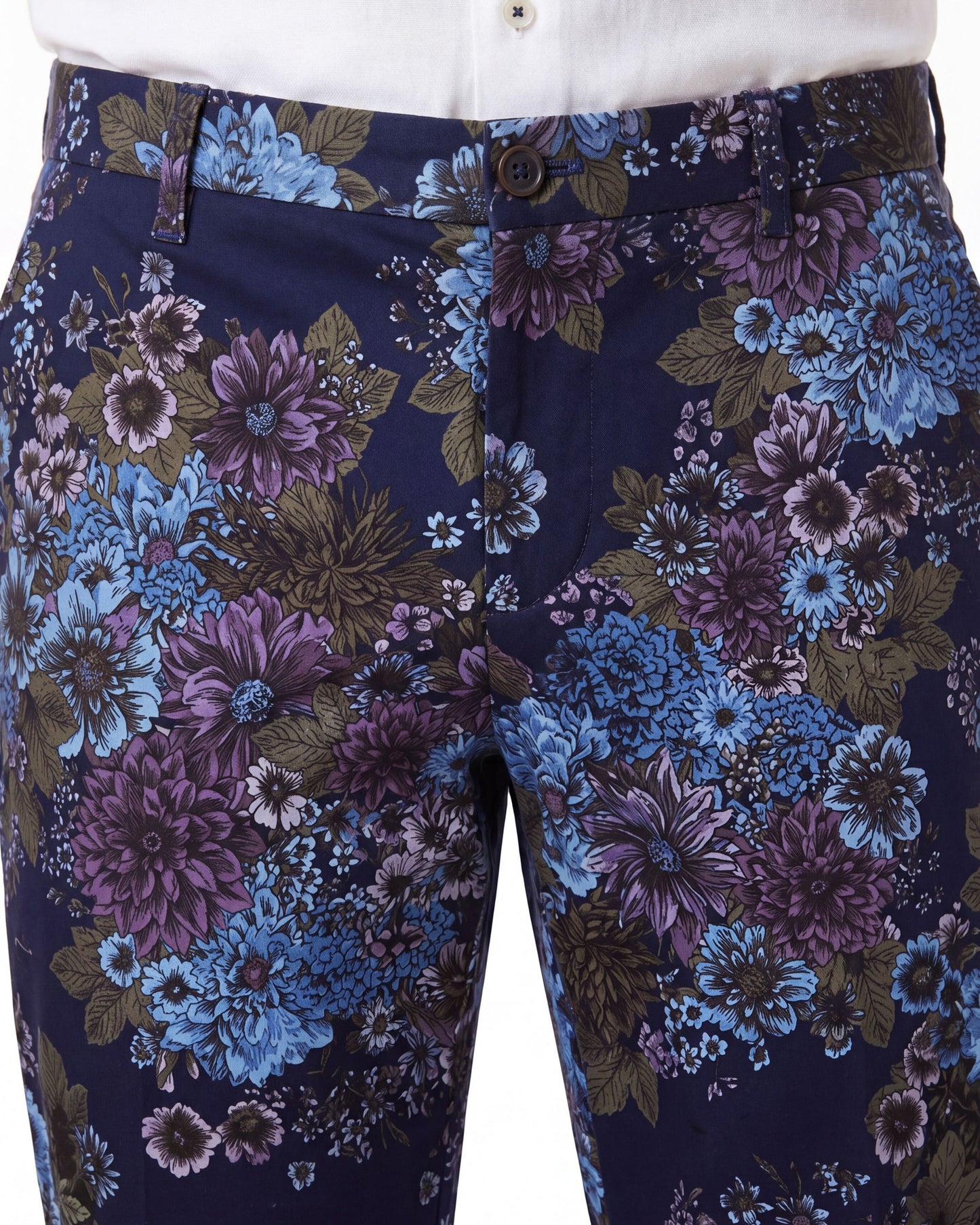CASPIAN MARCO FLORAL STRETCH COTTON CHINO PANT - NAVY