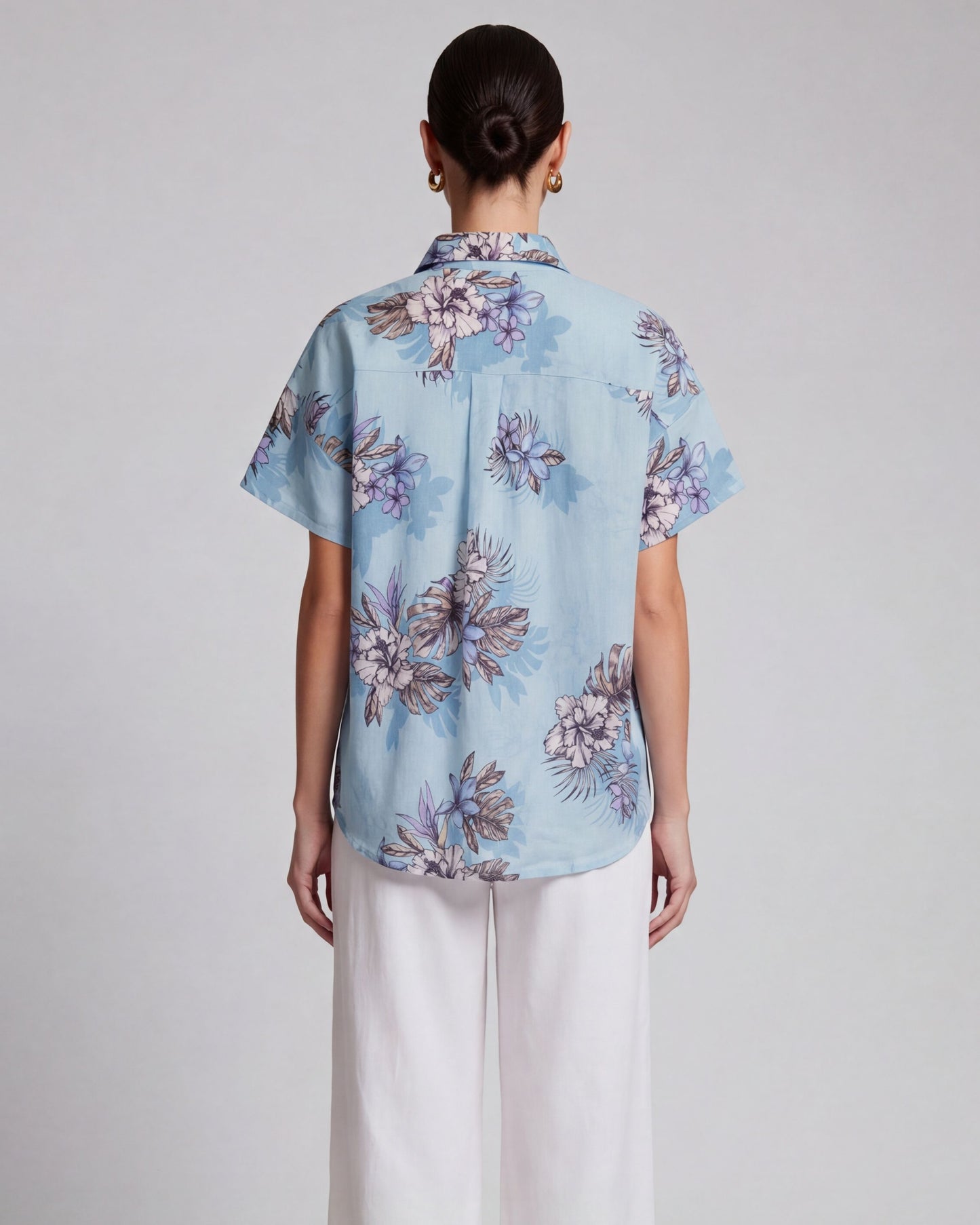 LARA EXOTIC FLORAL TEAL WOMENS RELAXED LINEN SHIRT