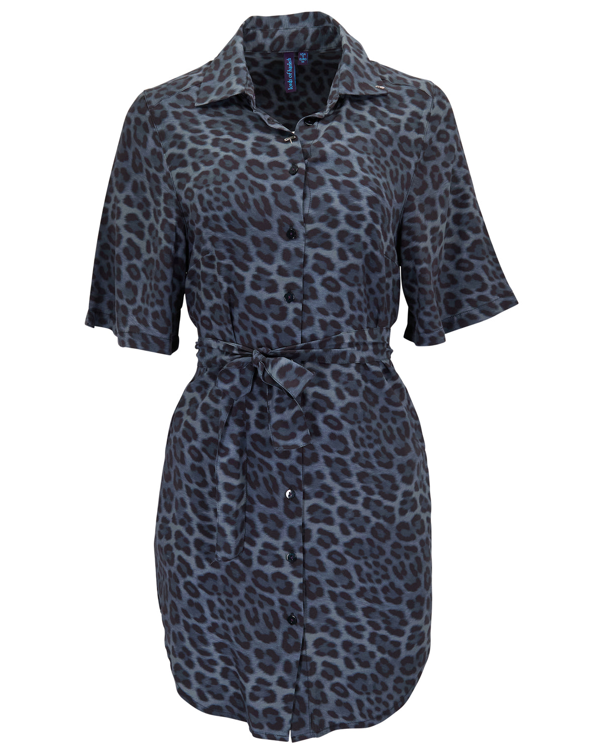 SERENA LEOPARD SMOKE WOMEN'S STRETCH SILK SHIRT DRESS