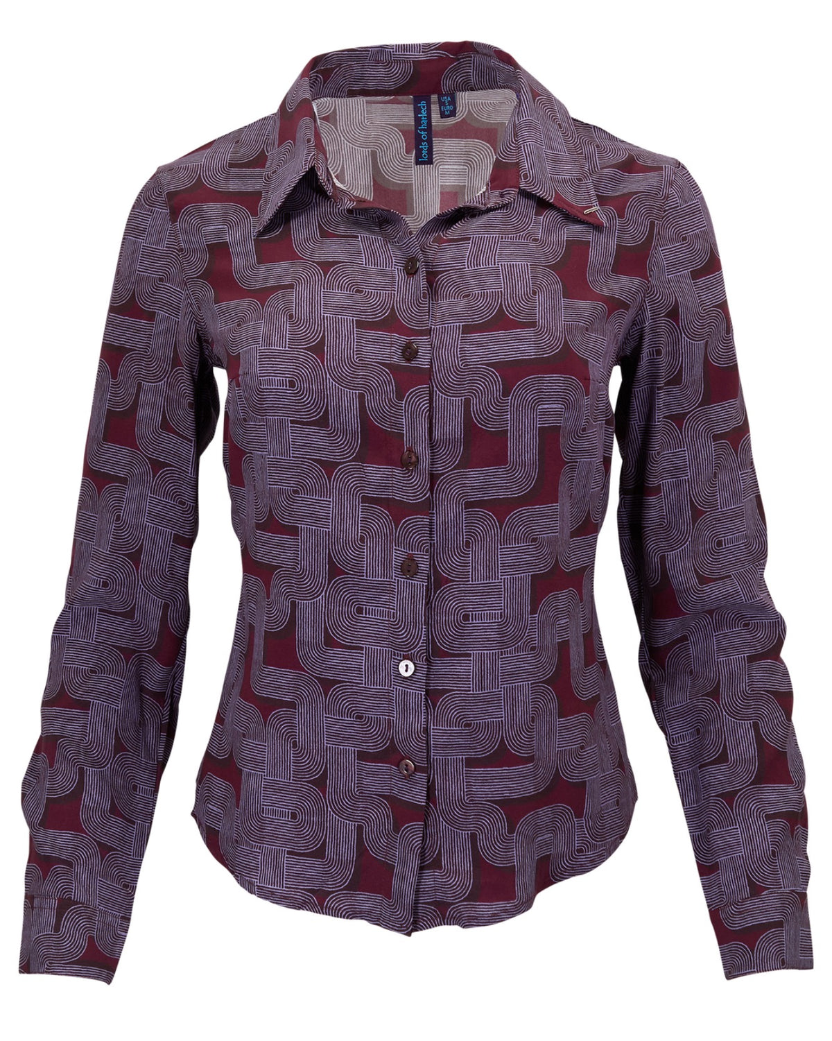 SUTTON BLONS GEO PORT WOMEN'S STRETCH SILK LONG-SLEEVE SHIRT