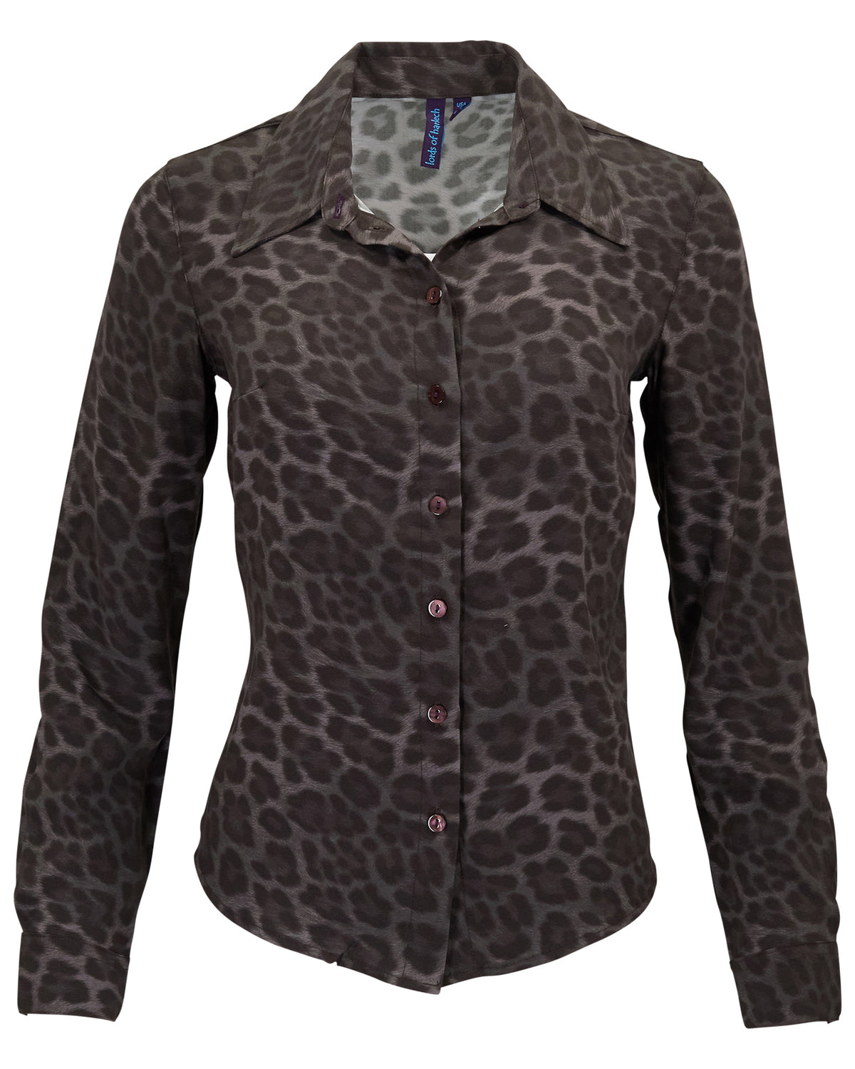 SUTTON LEOPARD BROWNIE WOMEN'S STRETCH SILK LONG-SLEEVE SHIRT