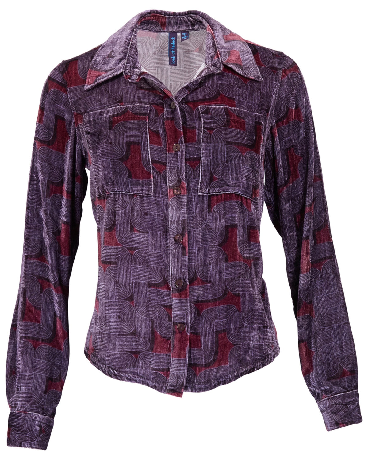 SYLVIA BLONS GEO PORT WOMEN'S VELVET LONG-SLEEVE SHIRT