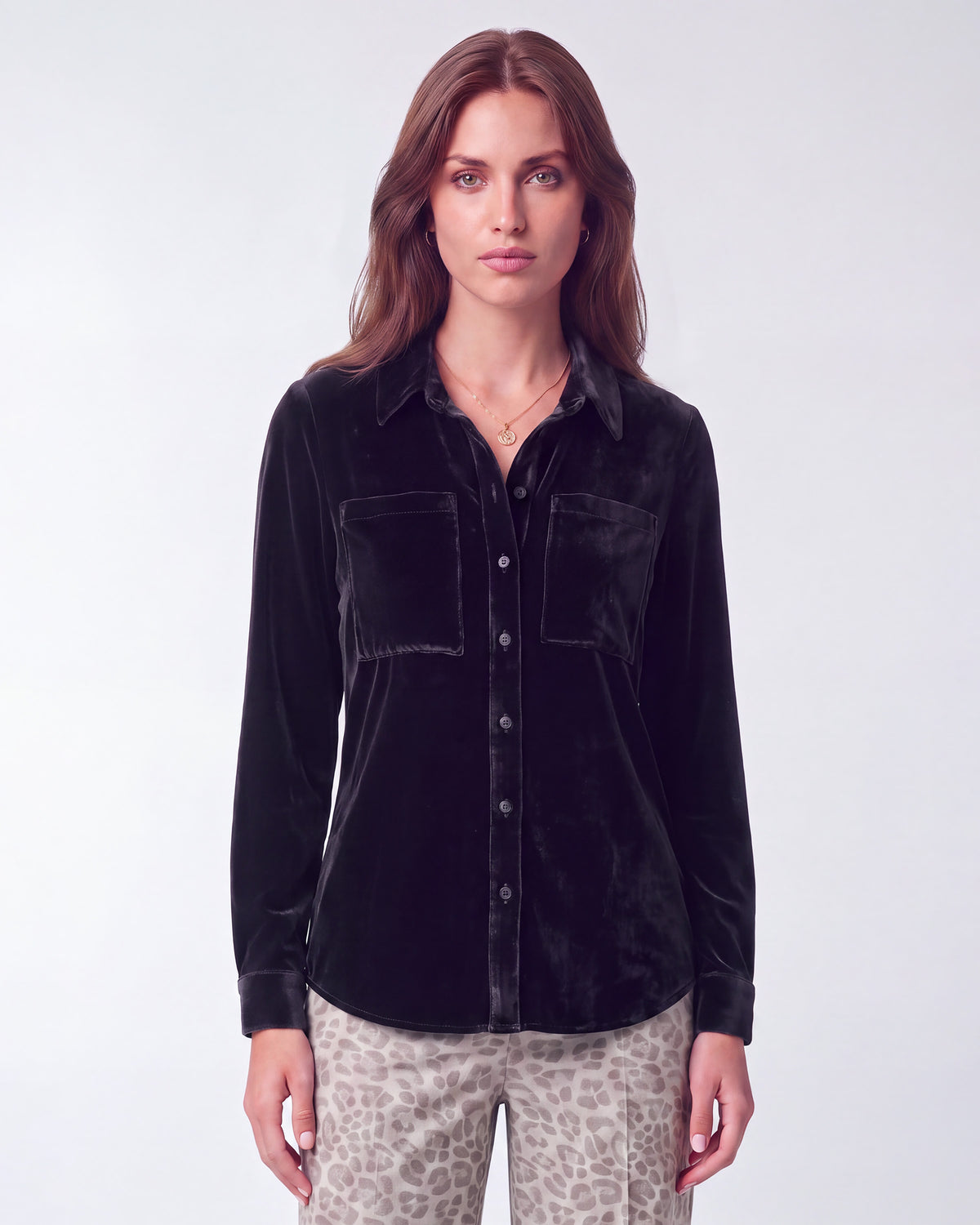 SYLVIA VELVET SHIRT - NAVY