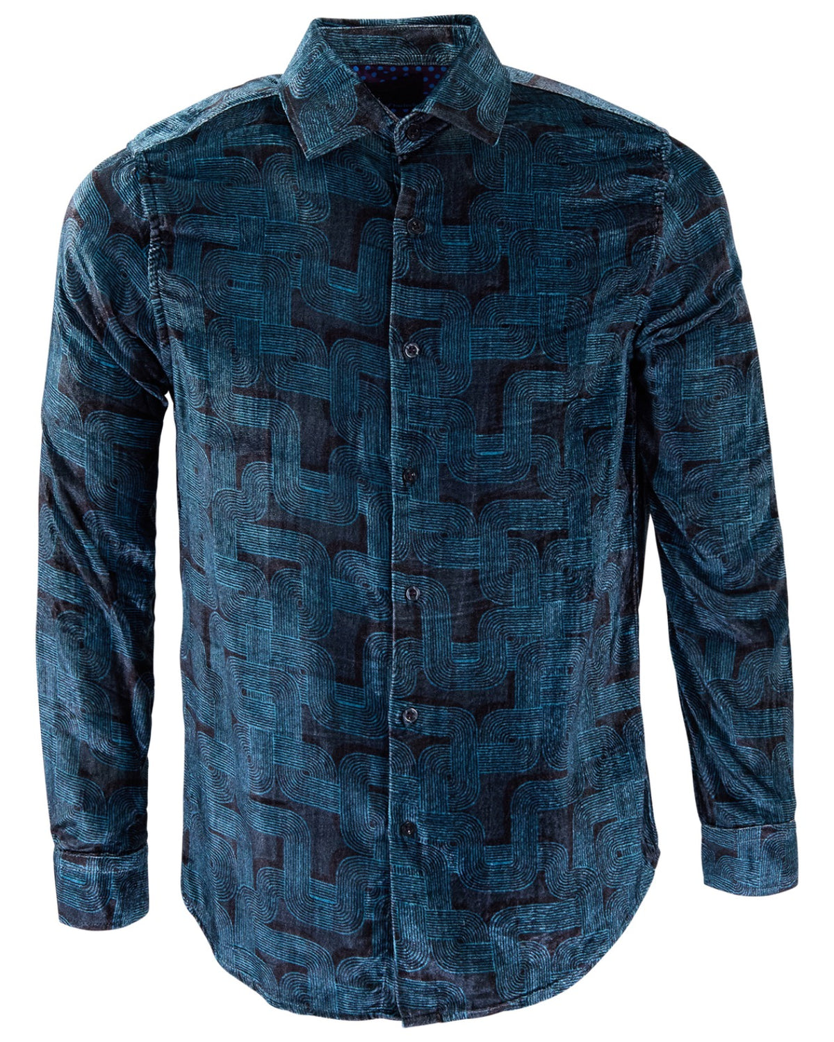 NED BLONS GEO BLACK MEN'S VELVET LONG-SLEEVE SHIRT