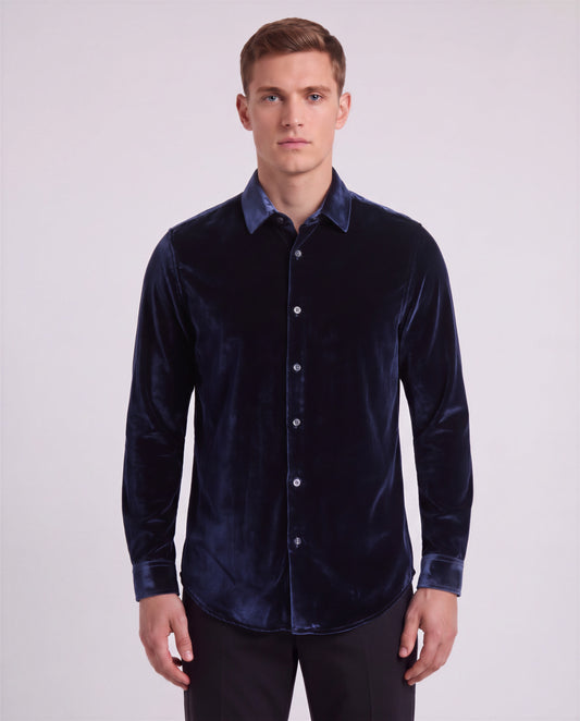 NED VELVET SHIRT - NAVY