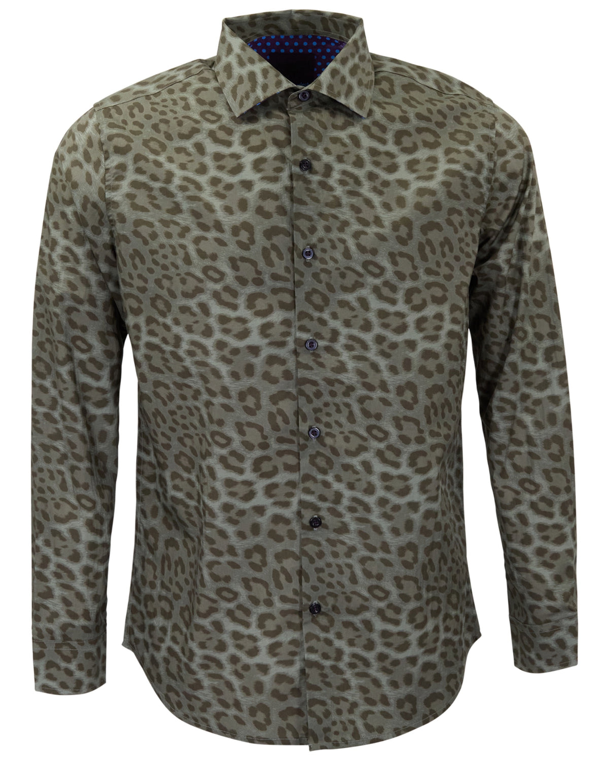 NORMAN LEOPARD SAGE MEN'S PRINTED COTTON LONG-SLEEVE SHIRT