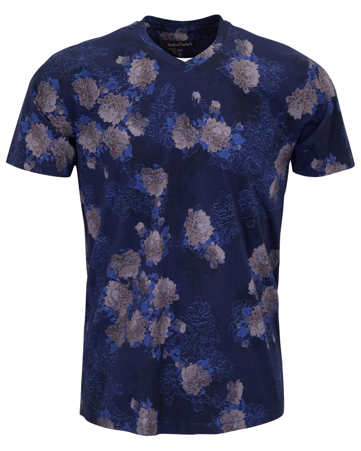 MAZE LANS FLORAL NAVY MEN'S STRETCH COTTON V-NECK TEE