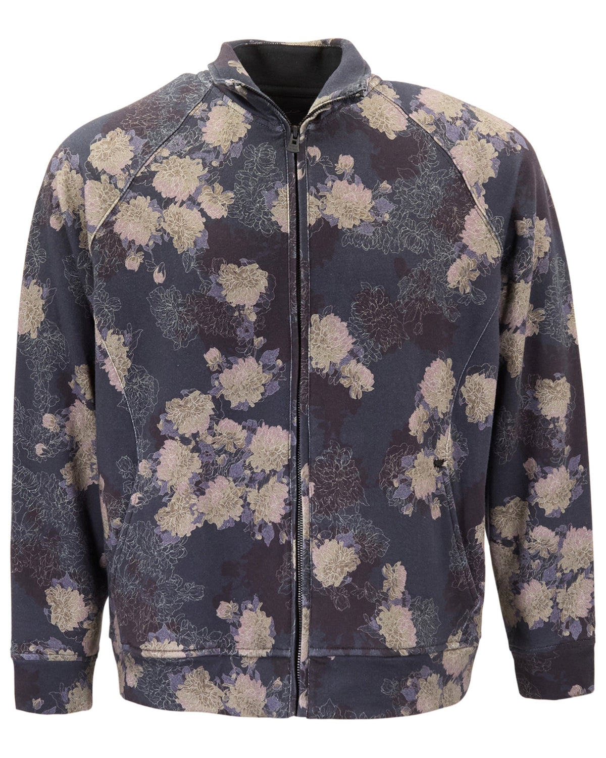NEVILLE LANS FLORAL BLACK MEN'S FULL-ZIP KNIT JACKET