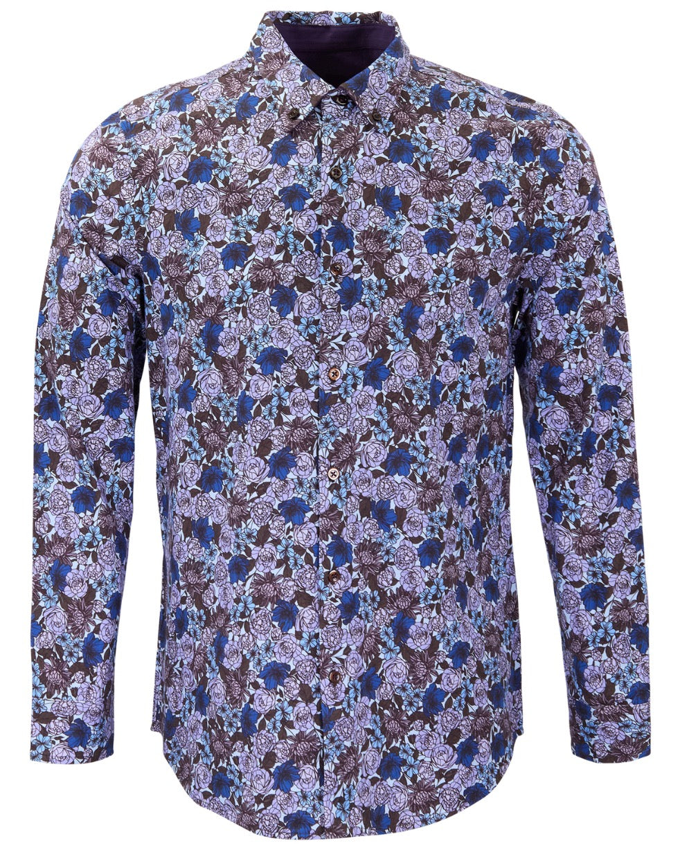 SIMON TERNBERG FLORAL BROWNIE MEN'S STRETCH JERSEY LONG-SLEEVE SHIRT