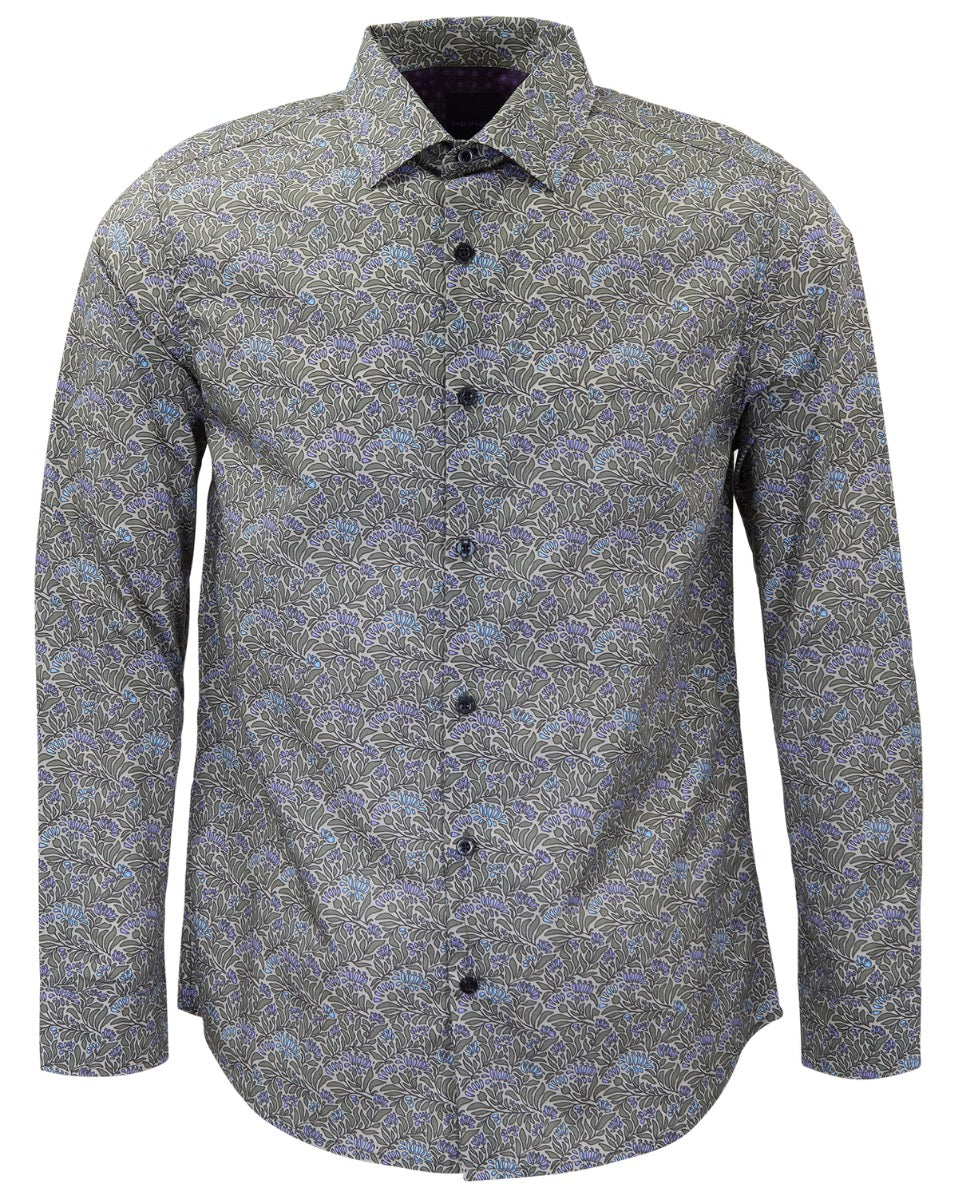 NICOLI LOEBEN FLORAL SAGE MEN'S PRINTED COTTON LONG-SLEEVE SHIRT