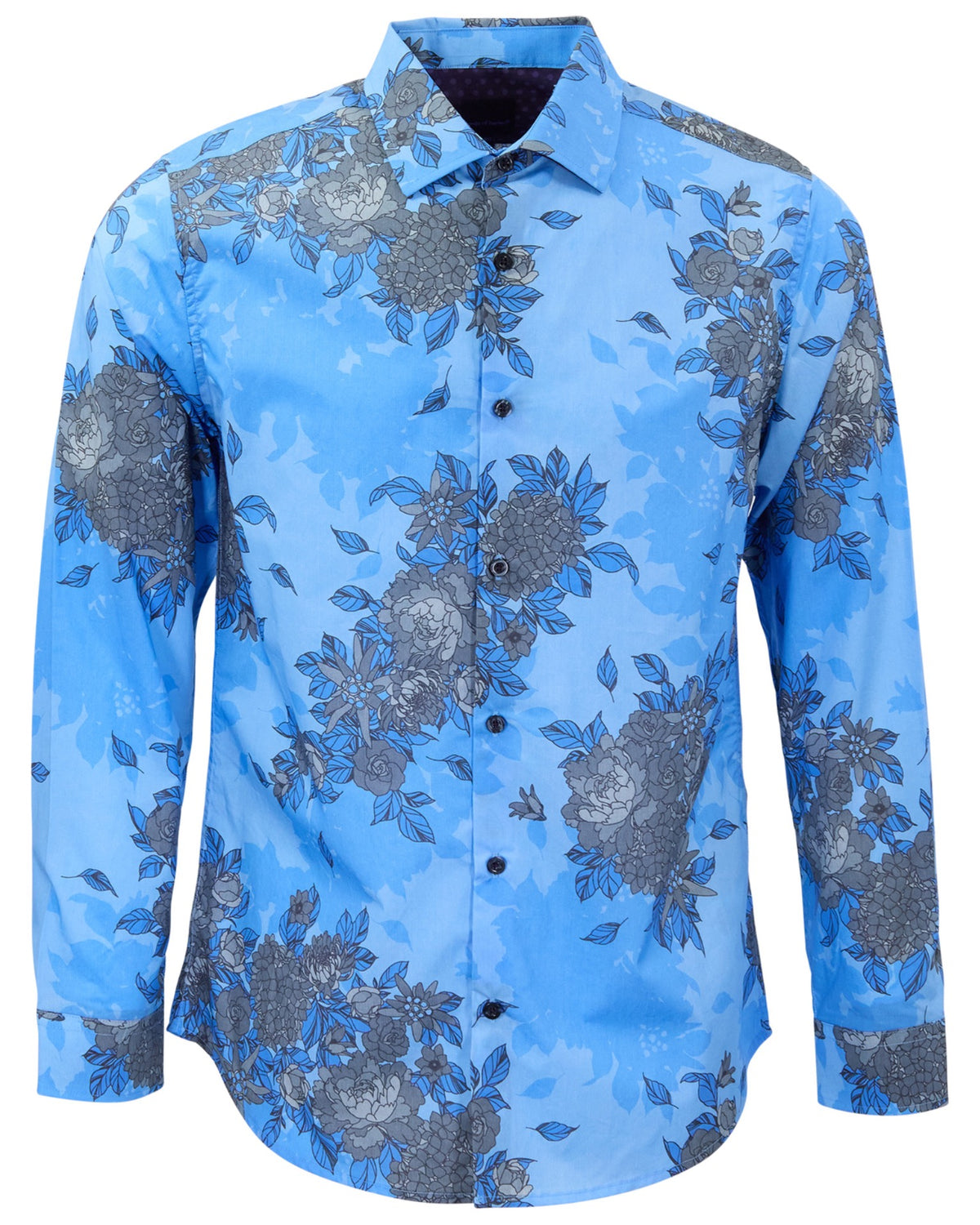 NICOLI WELS FLORAL BLUE MEN'S PRINTED COTTON LONG-SLEEVE SHIRT