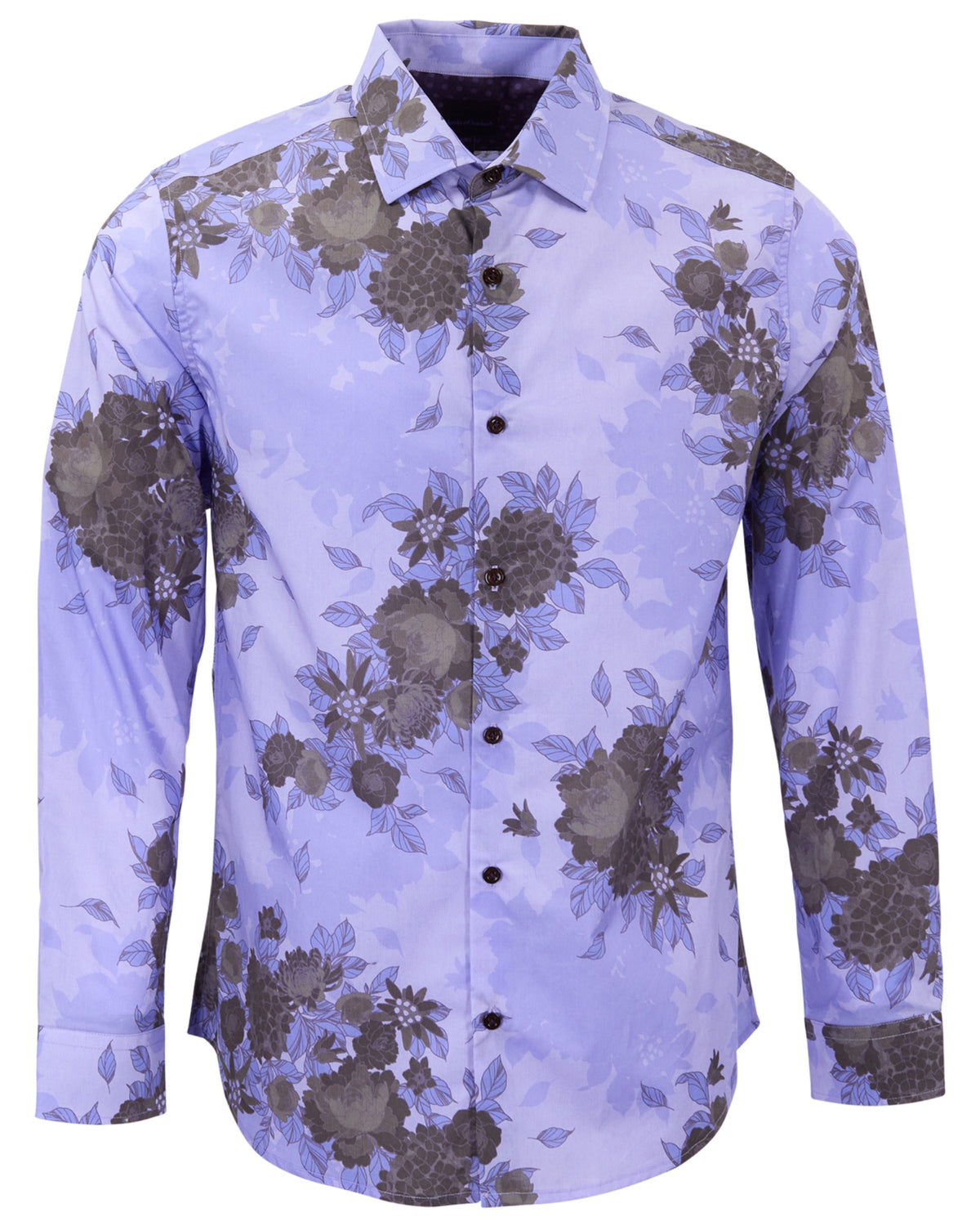 NICOLI WELS FLORAL GRAPE MEN'S PRINTED COTTON LONG-SLEEVE SHIRT