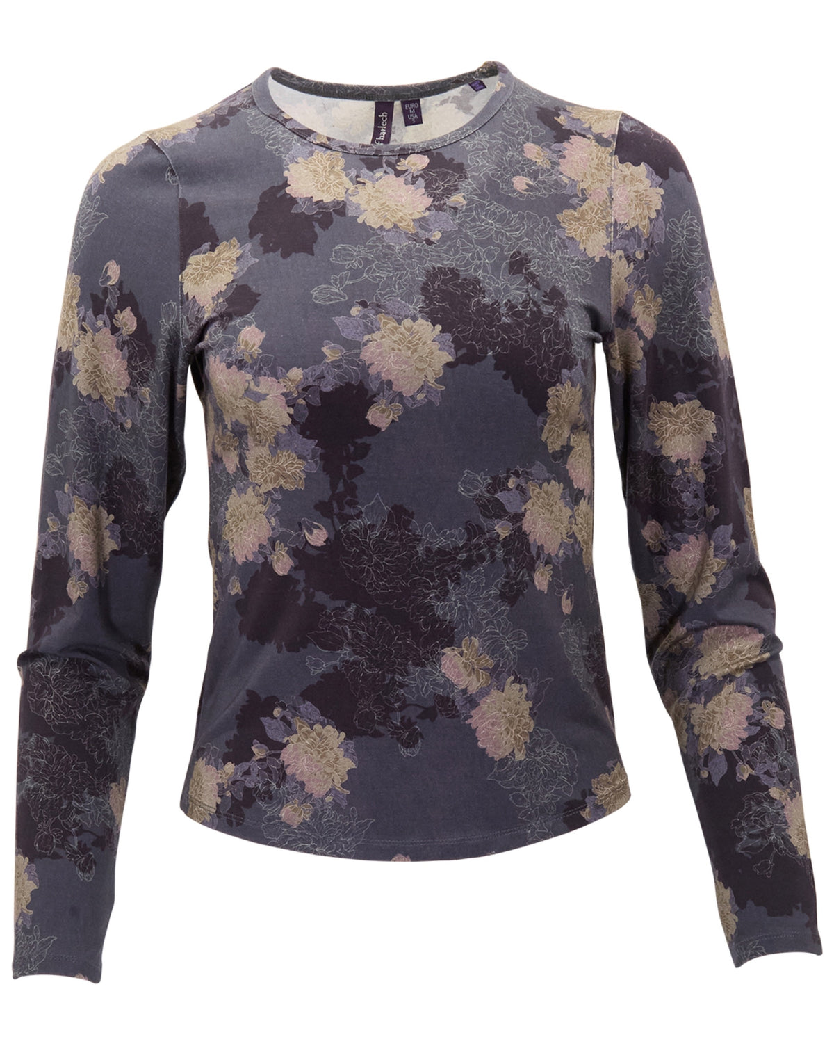 BEATRICE LANS FLORAL BLACK WOMEN'S LYOCELL STRETCH CREW-NECK TOP