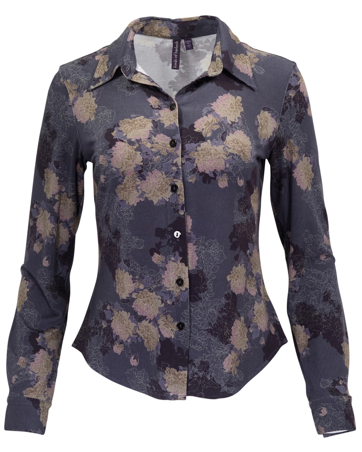 STEPHANIE LANS FLORAL BLACK WOMEN'S LYOCELL STRETCH LONG-SLEEVE SHIRT