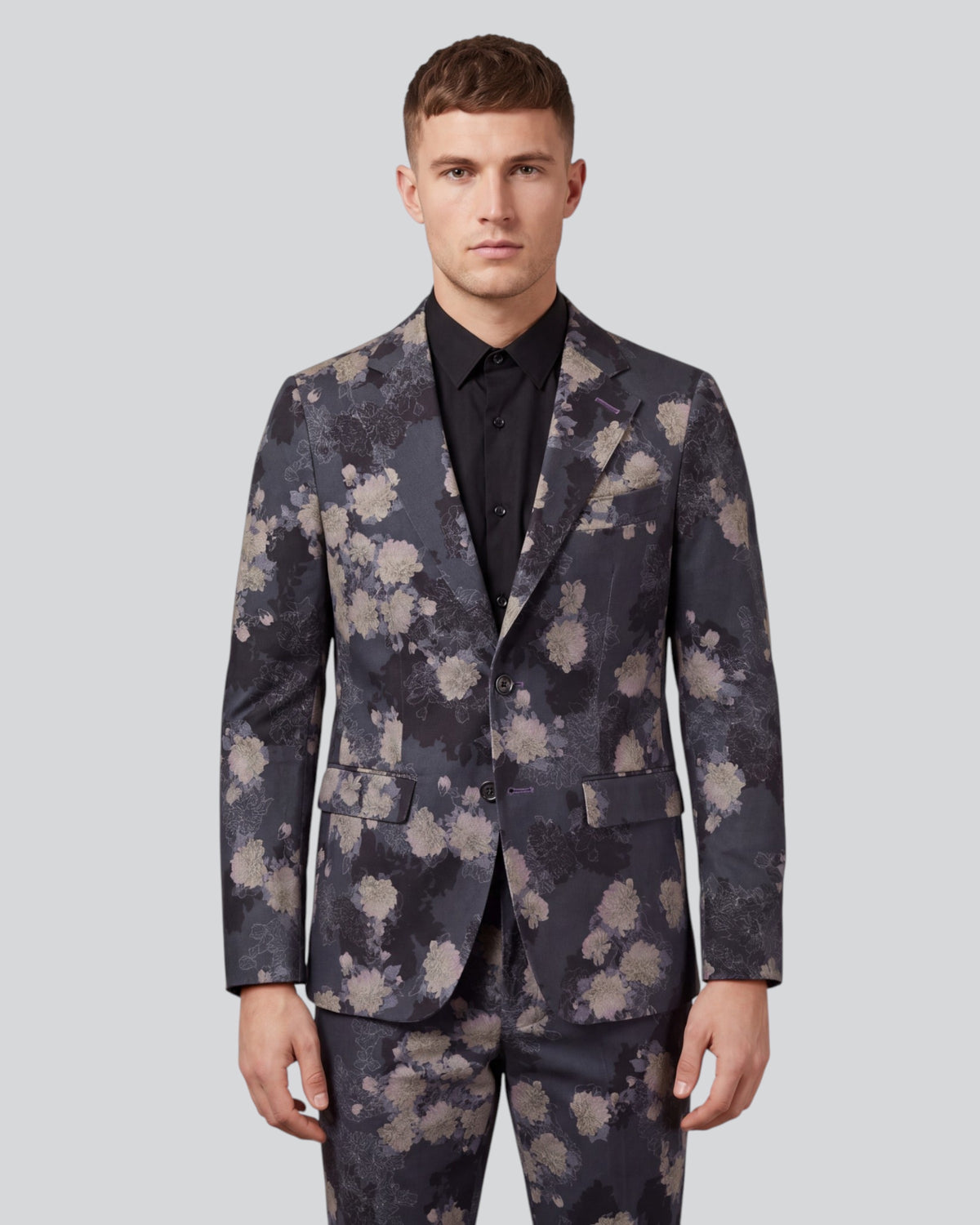 ADRIAN LANS FLORAL BLACK MEN'S STRETCH COTTON BLAZER
