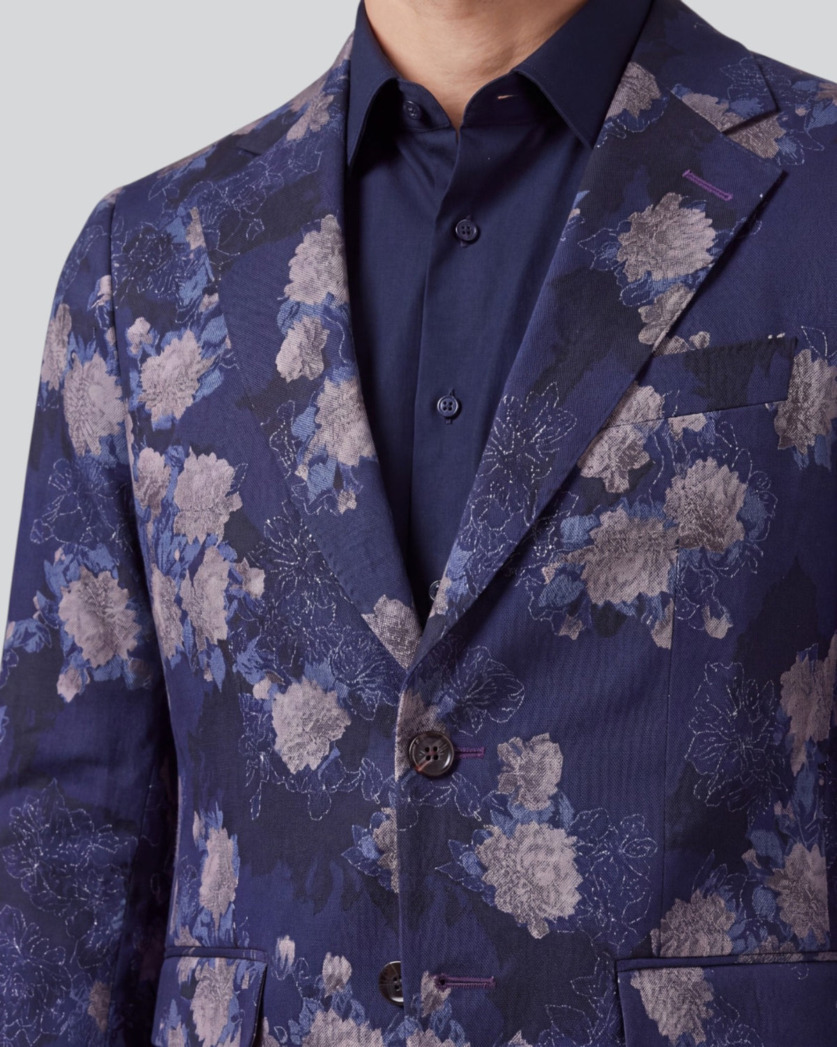 ADRIAN LANS FLORAL NAVY MEN'S STRETCH COTTON BLAZER