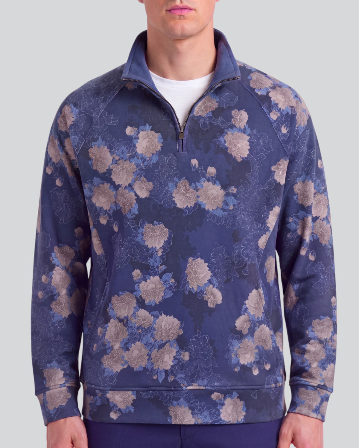 CRAIG LANS FLORAL NAVY MEN'S QUARTER-ZIP KNIT SWEATER