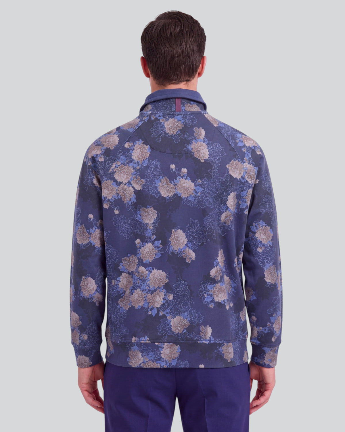CRAIG LANS FLORAL NAVY MEN'S QUARTER-ZIP KNIT SWEATER