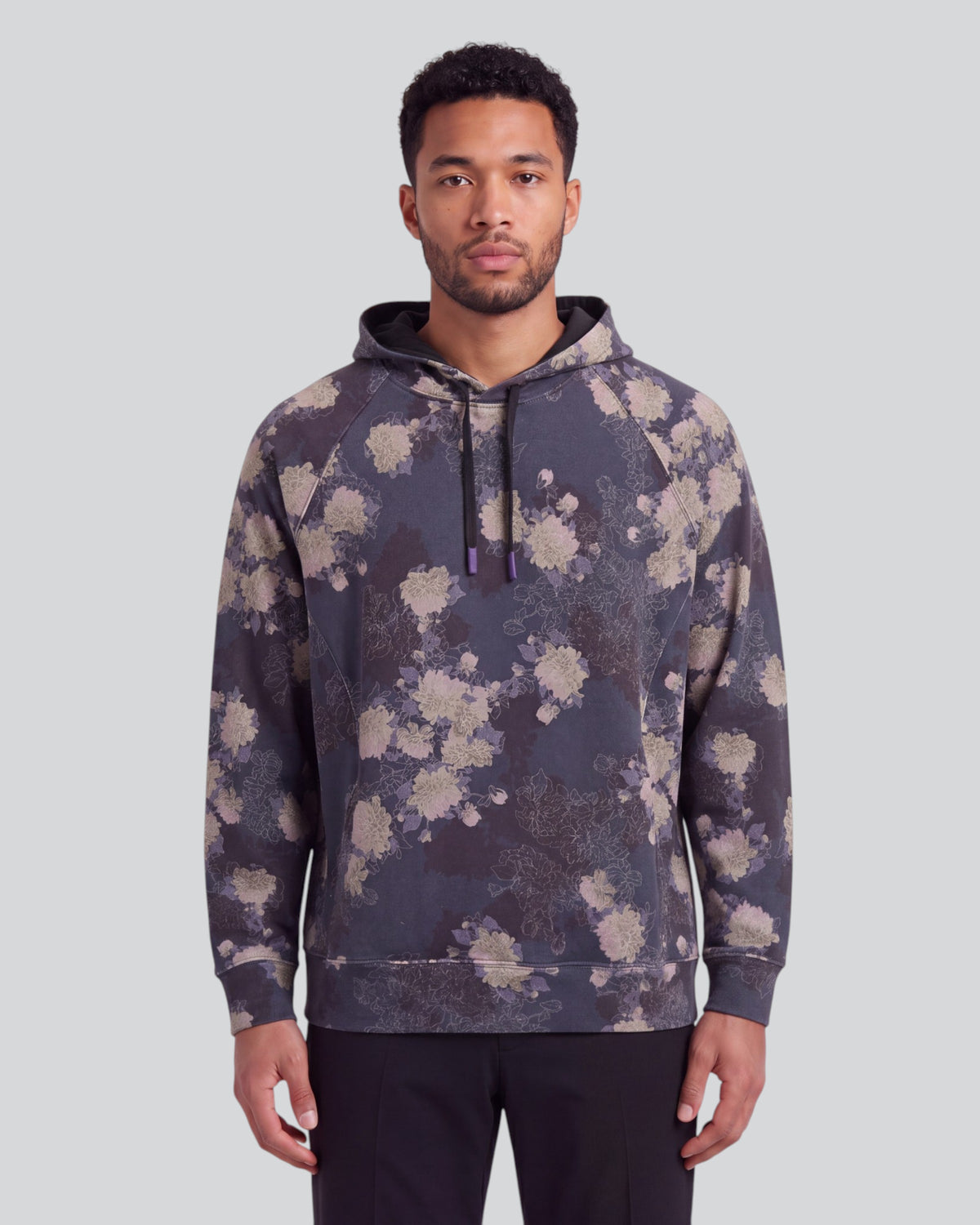 HANK LANS FLORAL BLACK MEN'S PRINTED KNIT HOODIE