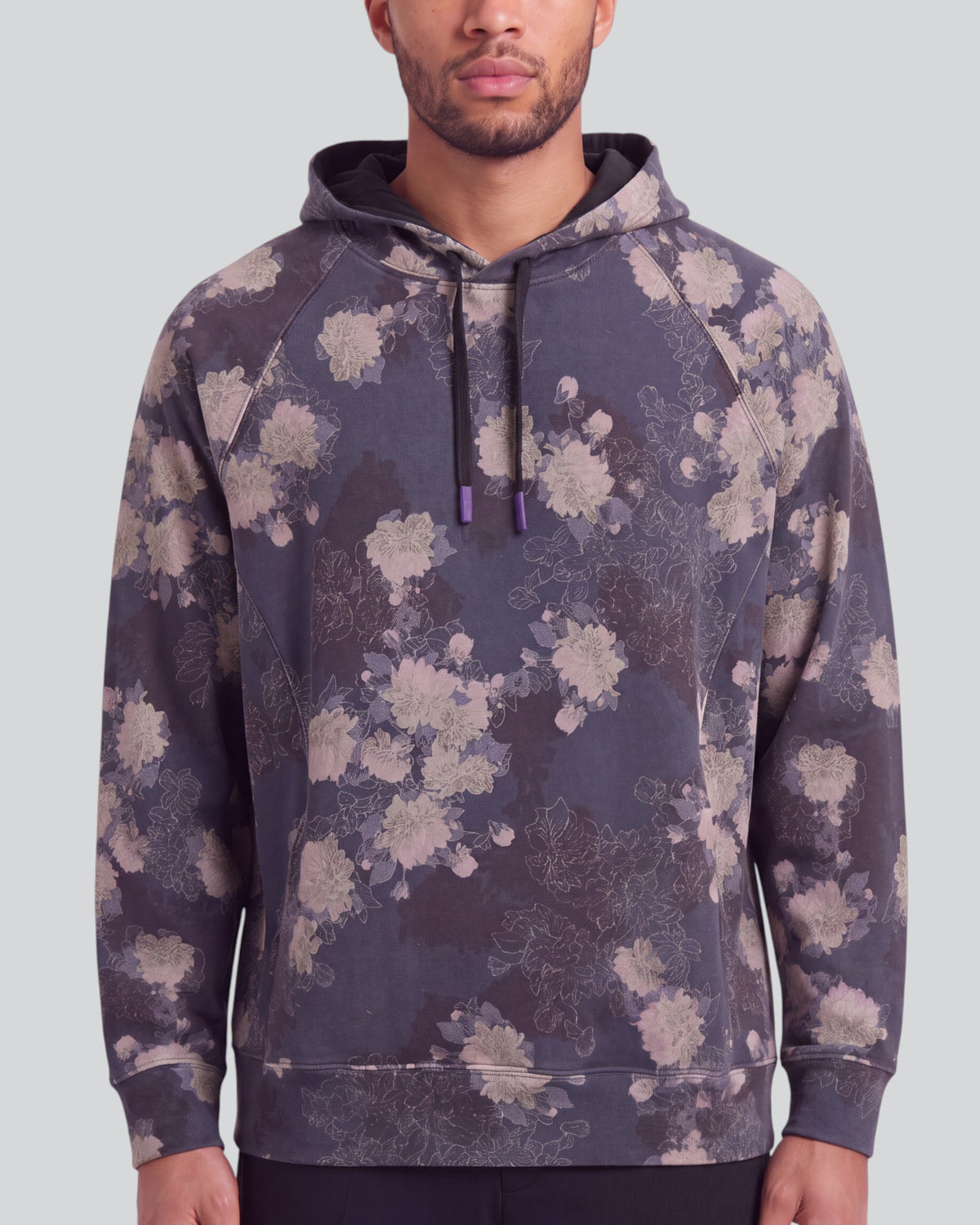 HANK LANS FLORAL BLACK MEN'S PRINTED KNIT HOODIE
