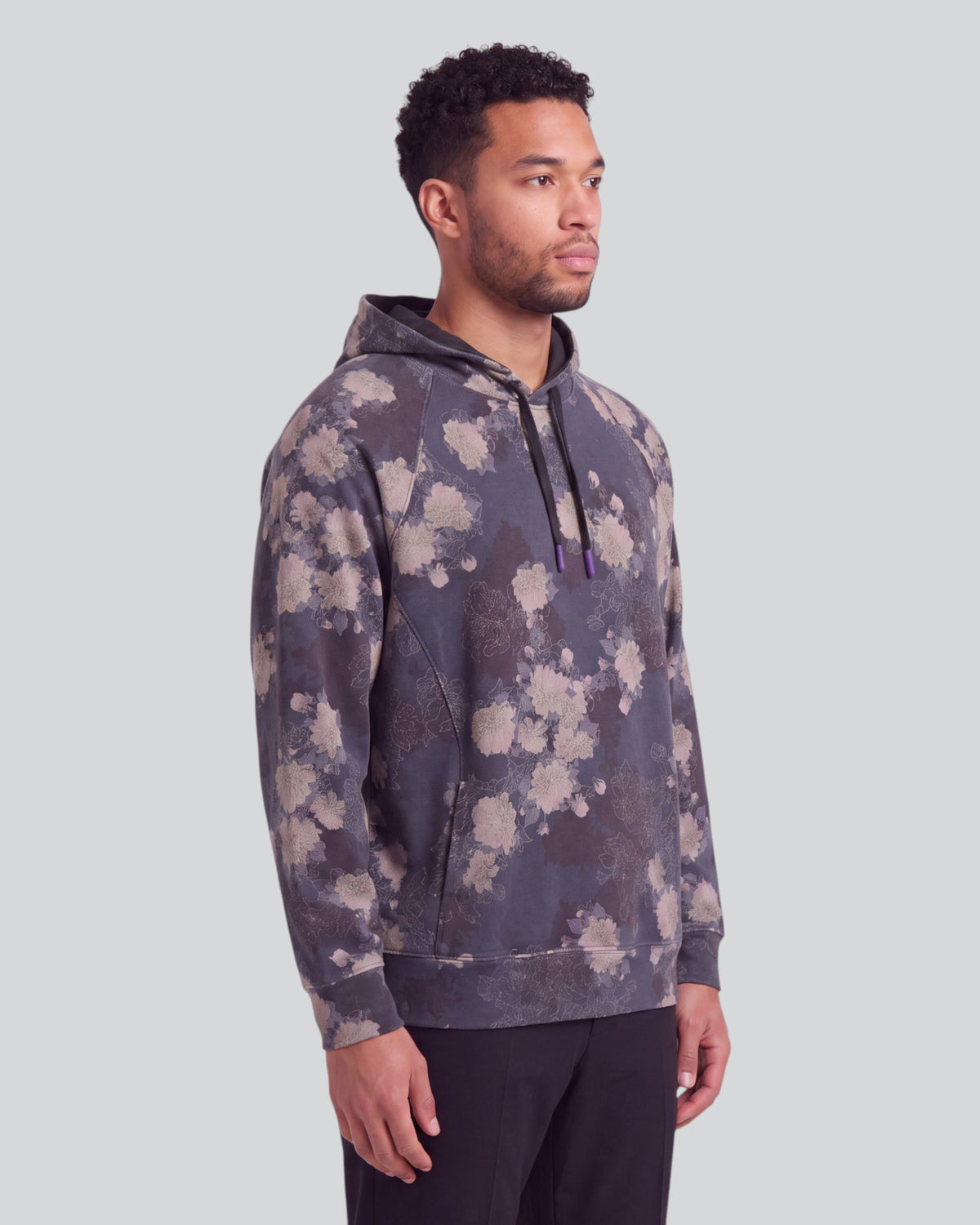 HANK LANS FLORAL BLACK MEN'S PRINTED KNIT HOODIE