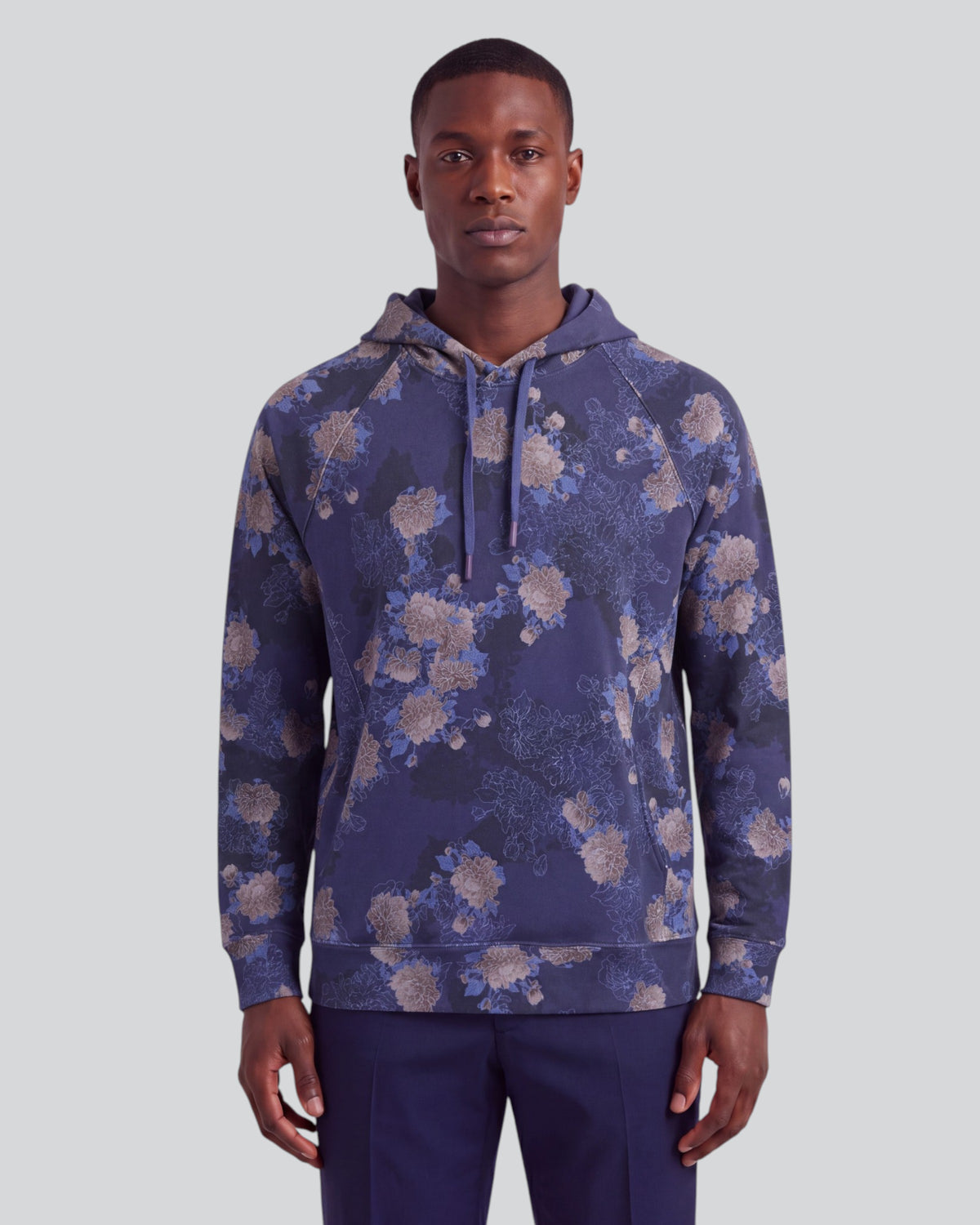 HANK LANS FLORAL NAVY MEN'S PRINTED KNIT HOODIE