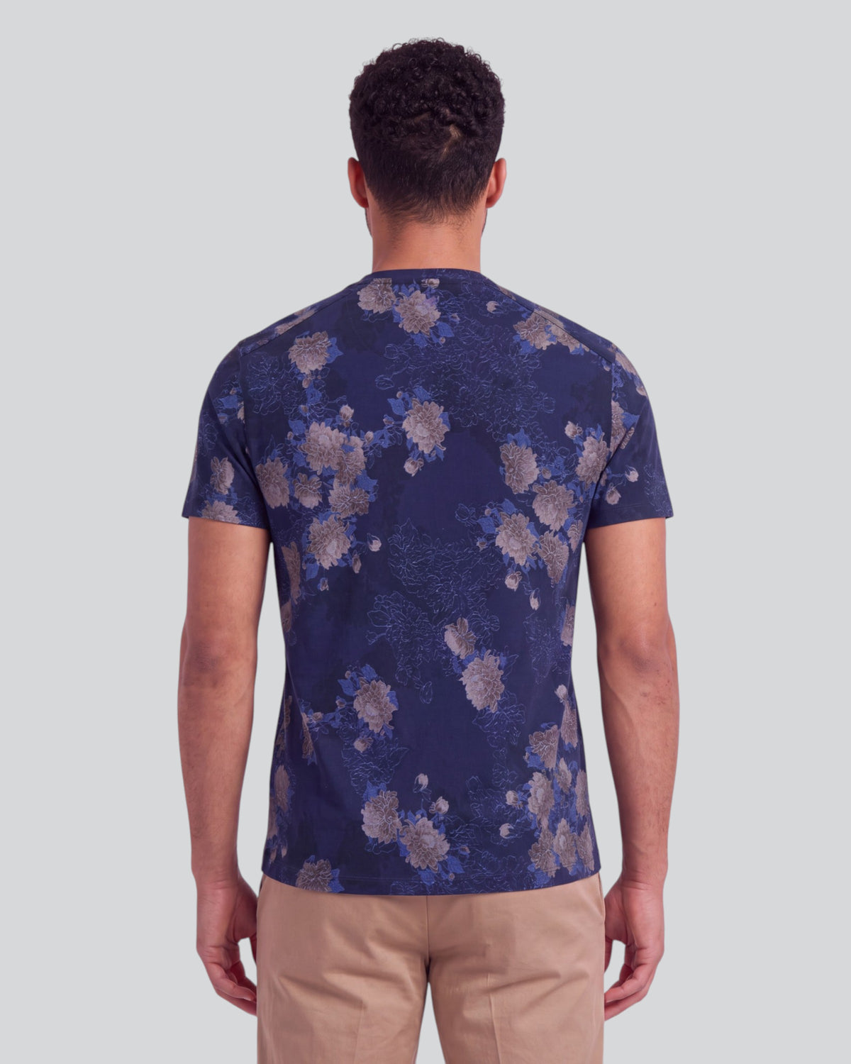 MAZE LANS FLORAL NAVY MEN'S STRETCH COTTON V-NECK TEE