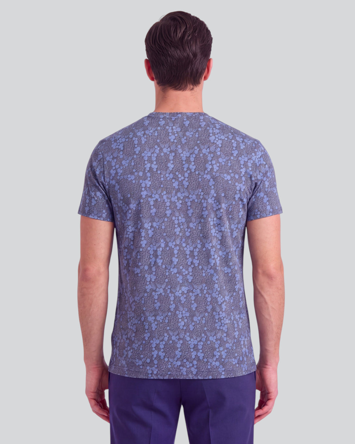 MAZE LECH FLORAL BLACK MEN'S STRETCH COTTON V-NECK TEE