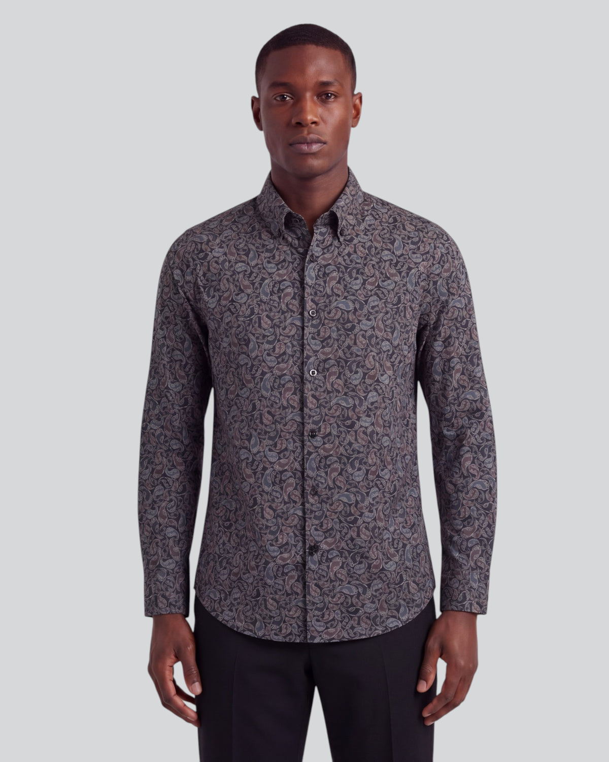 MORRIS INKED PAISLEY SMOKE MEN'S PRINTED COTTON BUTTON-DOWN SHIRT