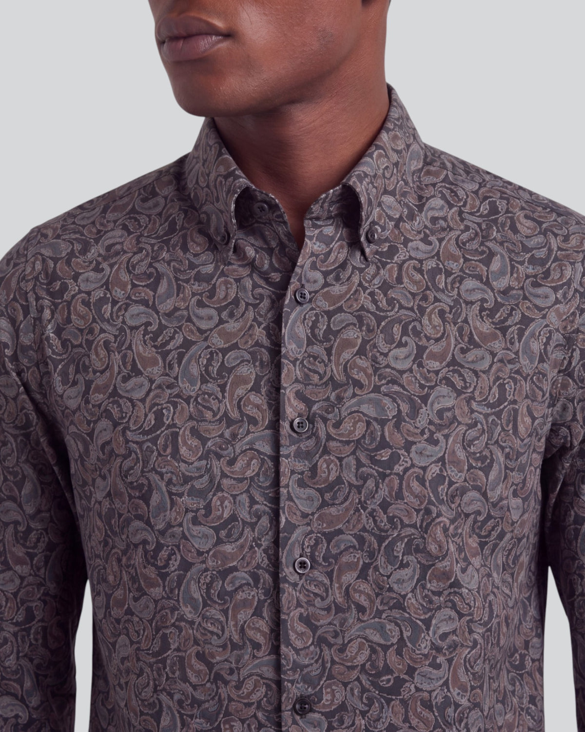 MORRIS INKED PAISLEY SMOKE MEN'S PRINTED COTTON BUTTON-DOWN SHIRT