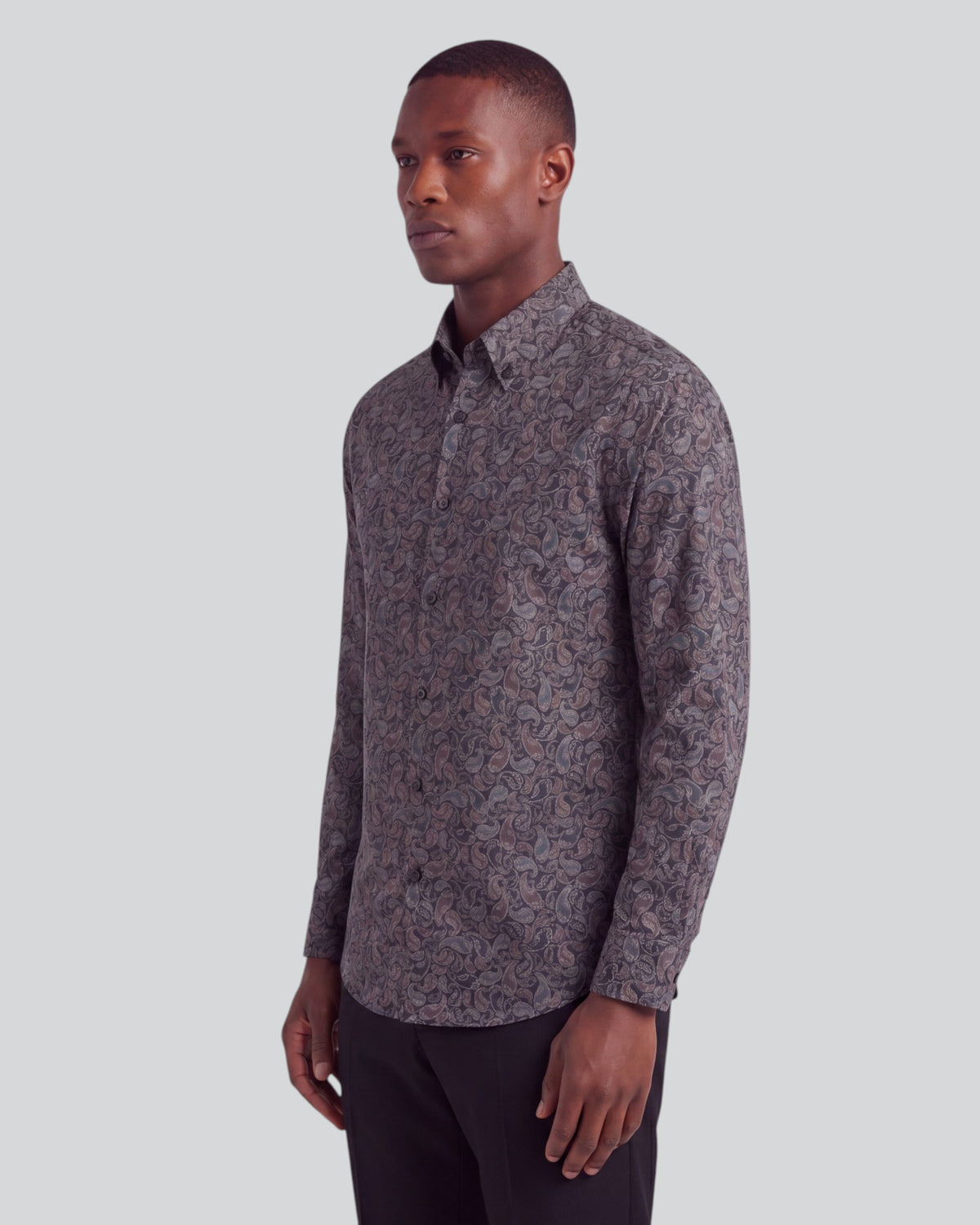 MORRIS INKED PAISLEY SMOKE MEN'S PRINTED COTTON BUTTON-DOWN SHIRT