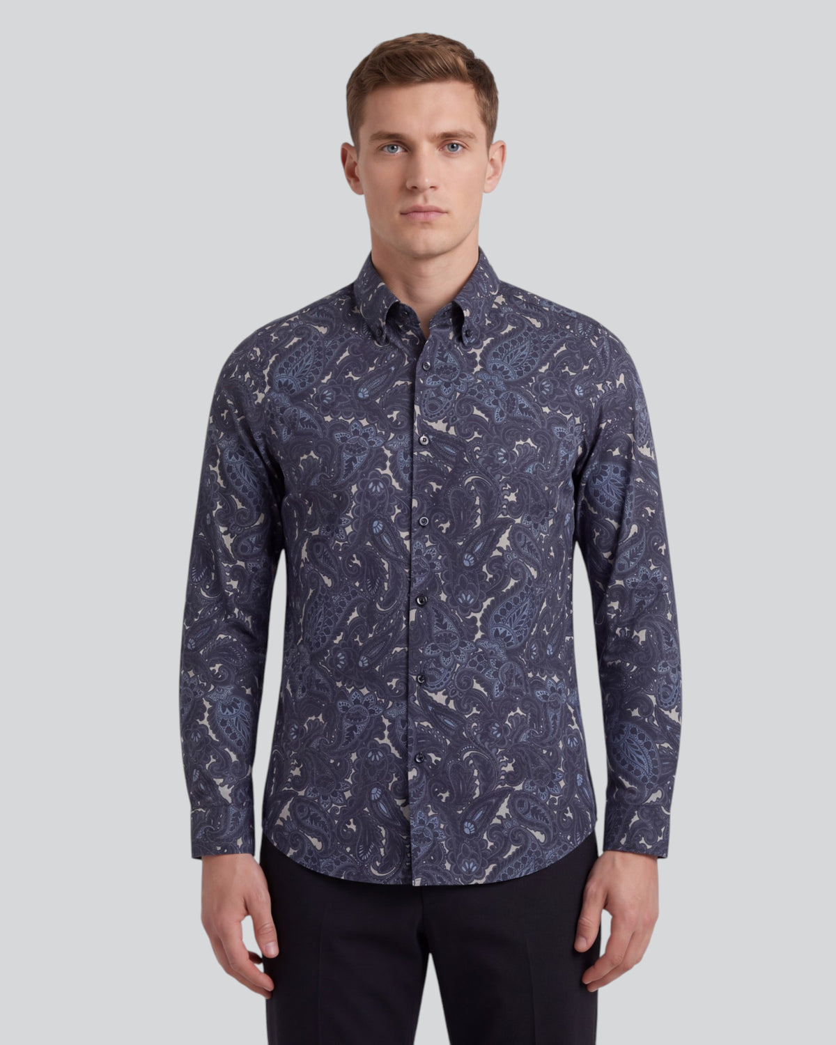 MORRIS LANNACH PAISLEY SMOKE MEN'S PRINTED COTTON BUTTON-DOWN SHIRT
