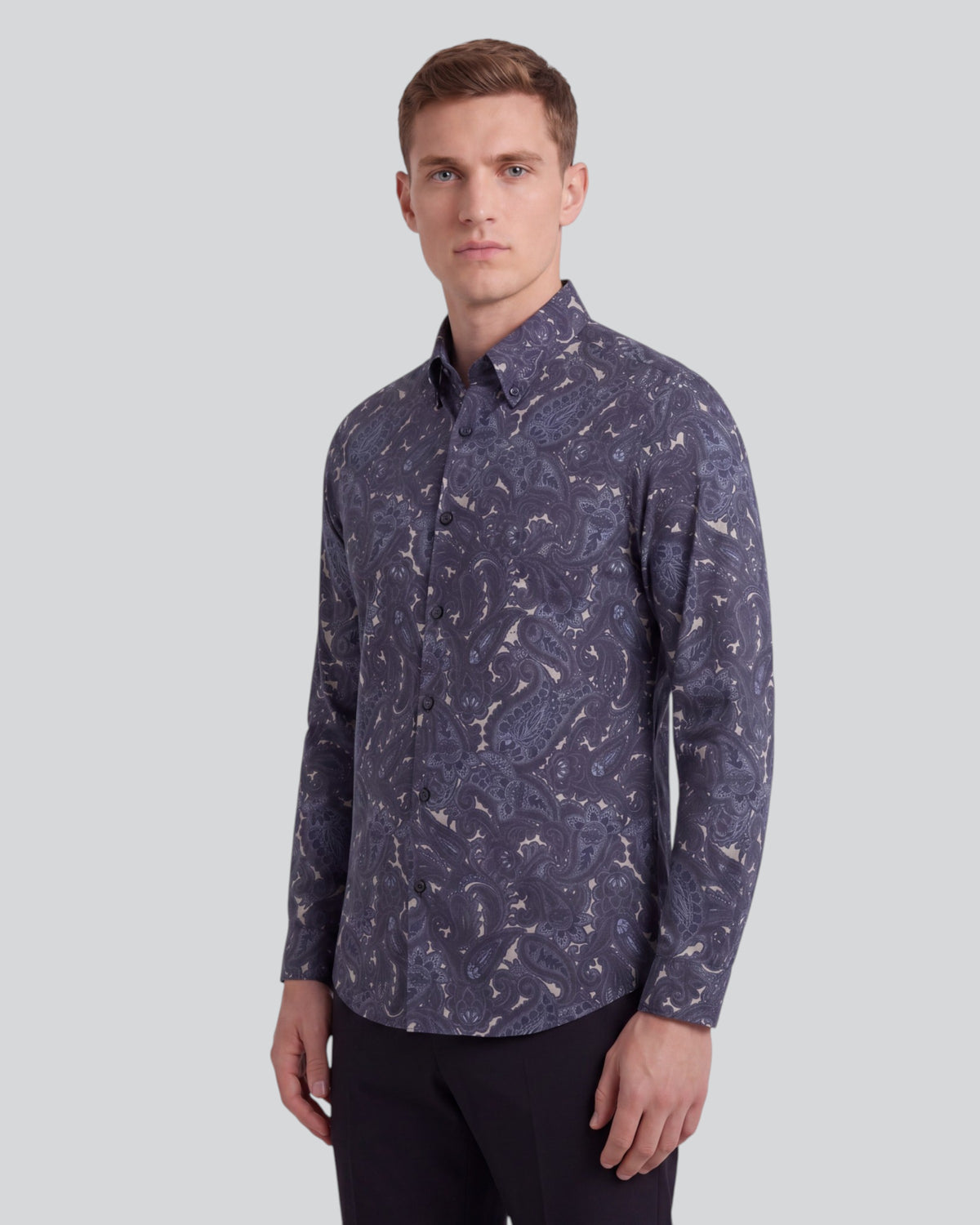 MORRIS LANNACH PAISLEY SMOKE MEN'S PRINTED COTTON BUTTON-DOWN SHIRT