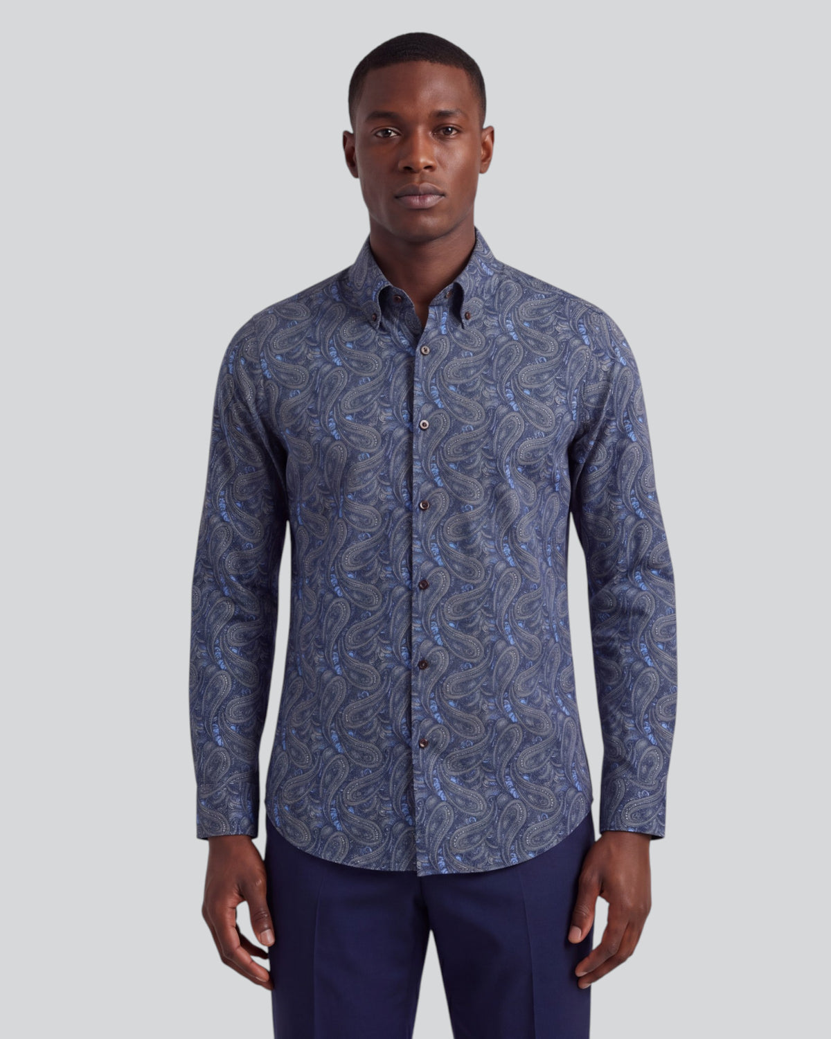 MORRIS MAURICE PAISLEY BLUE MEN'S PRINTED COTTON BUTTON-DOWN SHIRT