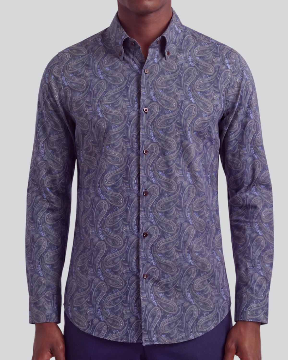 MORRIS MAURICE PAISLEY BLUE MEN'S PRINTED COTTON BUTTON-DOWN SHIRT
