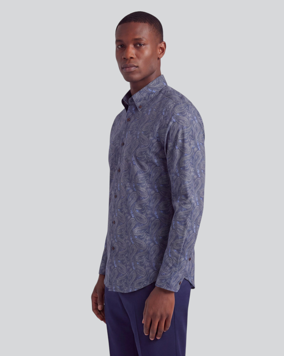 MORRIS MAURICE PAISLEY BLUE MEN'S PRINTED COTTON BUTTON-DOWN SHIRT